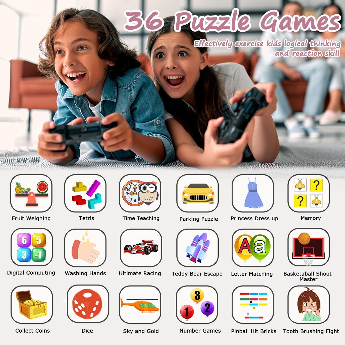 Smart Watch for Kids with 36 Games HD Touch Touchscreen Alarm Clock, Camera Music Player Pedometer Flashlight 12/24 hr Video & Audio Recording, Toys Gift for 3-12 Years Old Girls