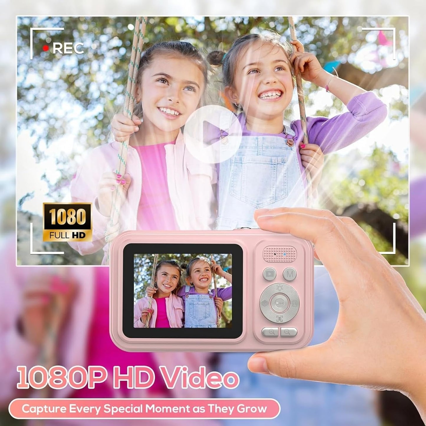 Digital Camera for Kids, WITYEAH 48MP FHD 1080P Point and Shoot Digital Cameras with 16X Zoom Anti-Shake, Compact Portable Cameras for Photography, for Boys Girls Teens Beginners-Pink