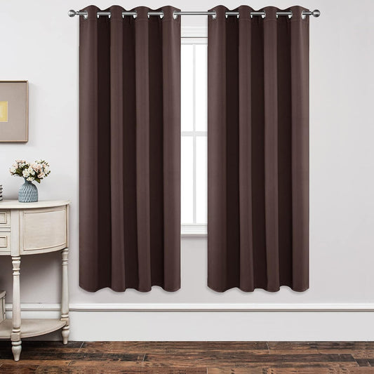 Joydeco Blackout Curtains 72 Inch Length 2 Panels Set, Thermal Insulated Long Curtains& Drapes 2 Burg, Room Darkening Grommet Drapes for Living Room Bedroom Window (W52 x L72 Inch, Chocolate)
