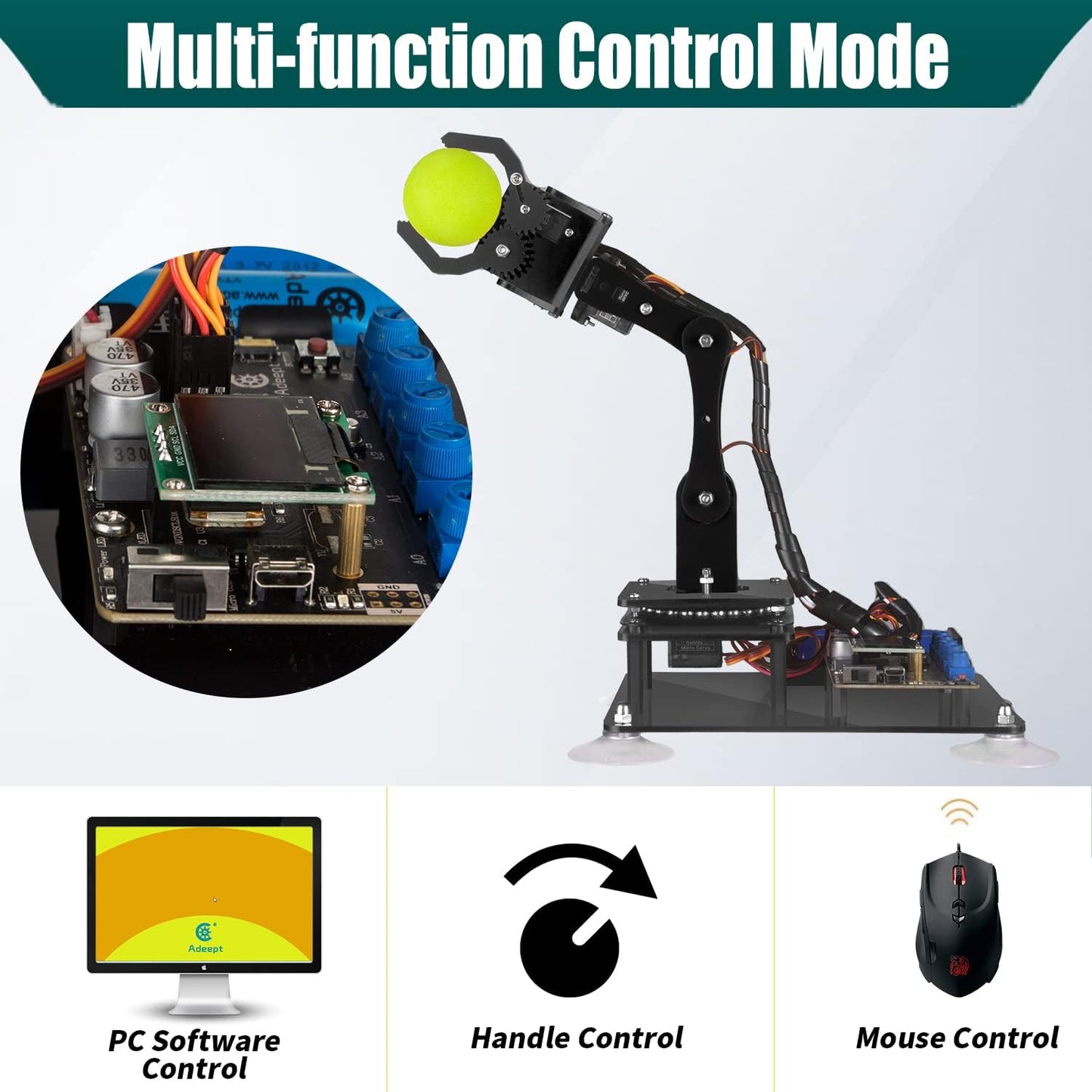 Adeept 5DOF Robotic Arm Kit Compatible with Arduino IDE, Programmable DIY Coding STEM Educational 5 Axis Build Robot Arm, Robot Starter Kit with OLED Display Processing Code and Tutorials - Orange