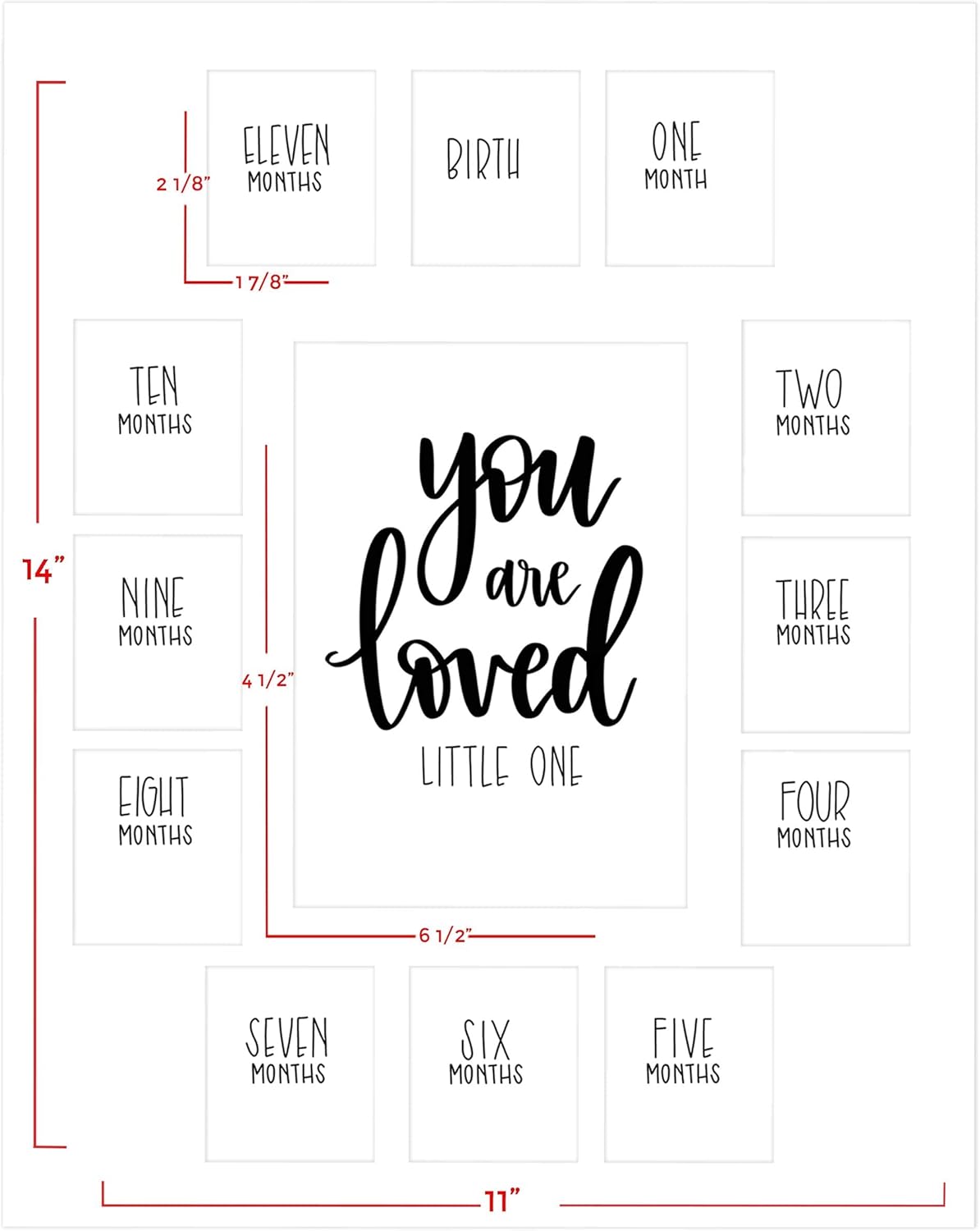 Rustic Red Door You Are Loved Little One Picture Frame with 12 Slots - Registry for Baby Photo Frame - Wall Decor Ideas - Grey Frame & White Mat (11x14 Inches)