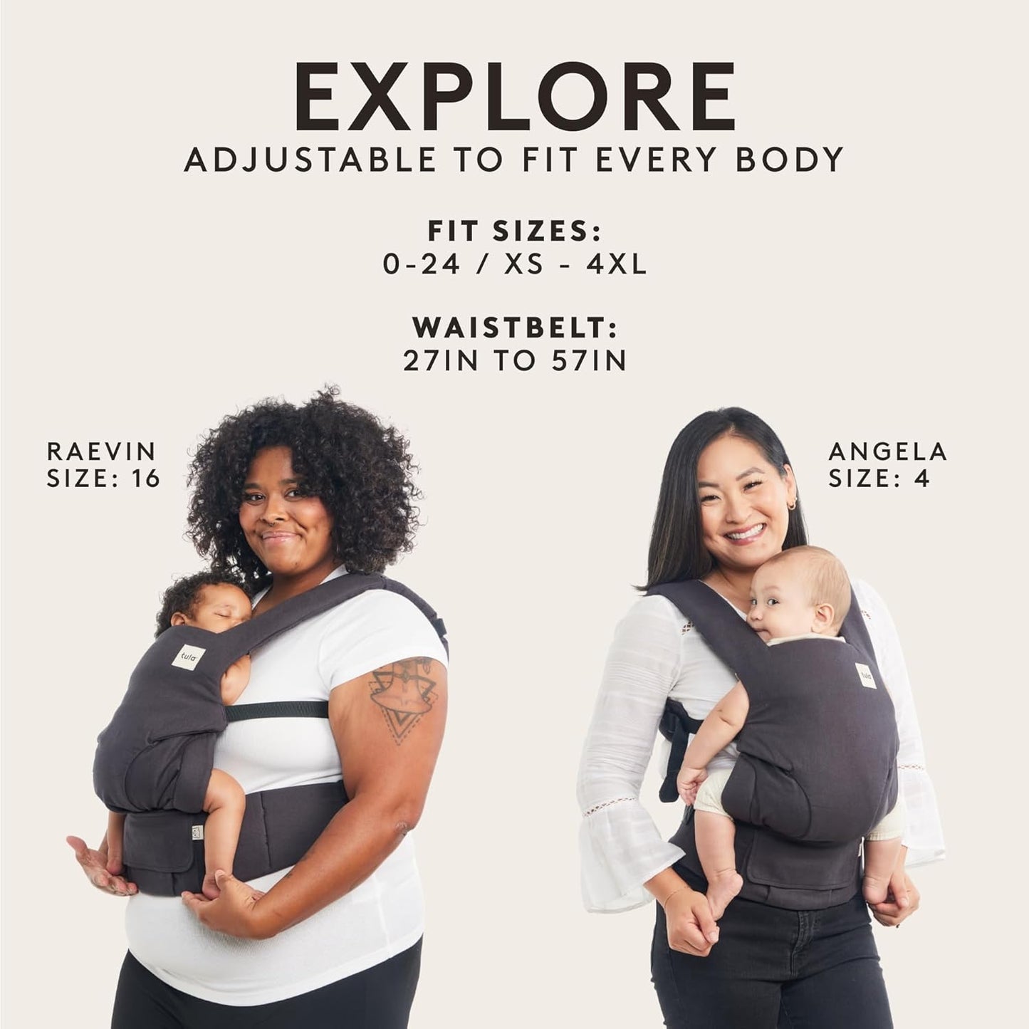 Baby Tula Explore Carriers - Breathable Baby Carrier Newborn to Toddler - Adjustable Toddler Carrier - Multiple Ergonomic Positions Front and Back - Ergonomic Fit for 7-45 lb - Linen, Ash
