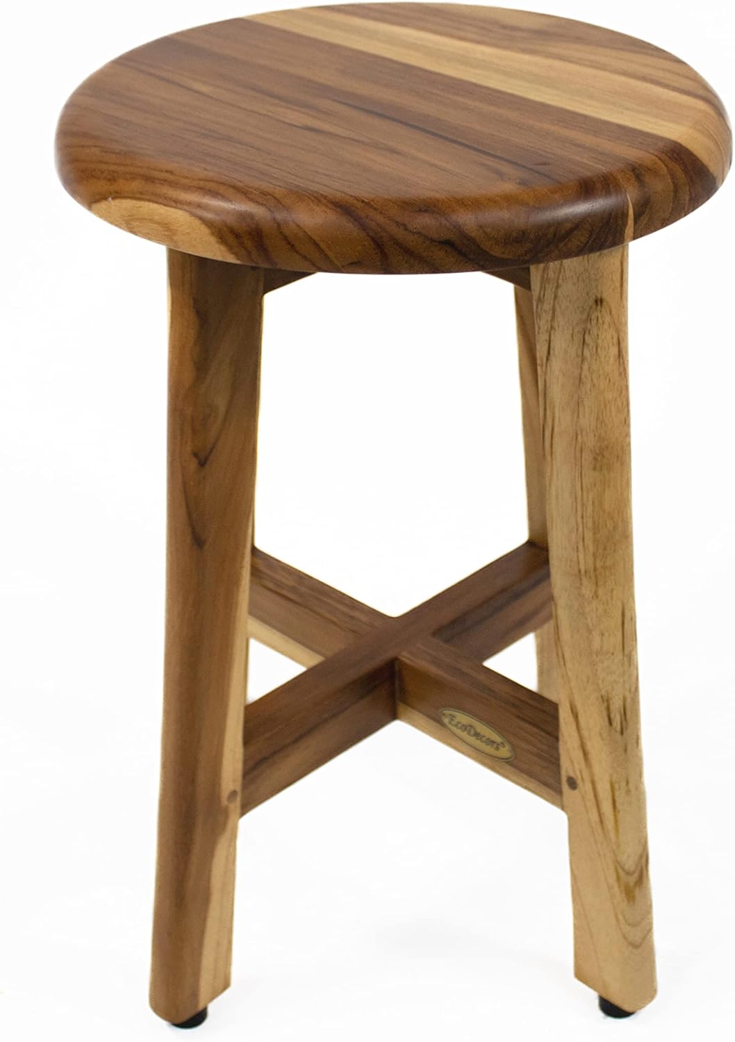 EcoDecors Shoji 12 Inch Round Waterproof Teak Wood Shower Bench Stool Seat Chair For Inside Shower Provides Safety, Storage, and Organization For Bathroom Accessories