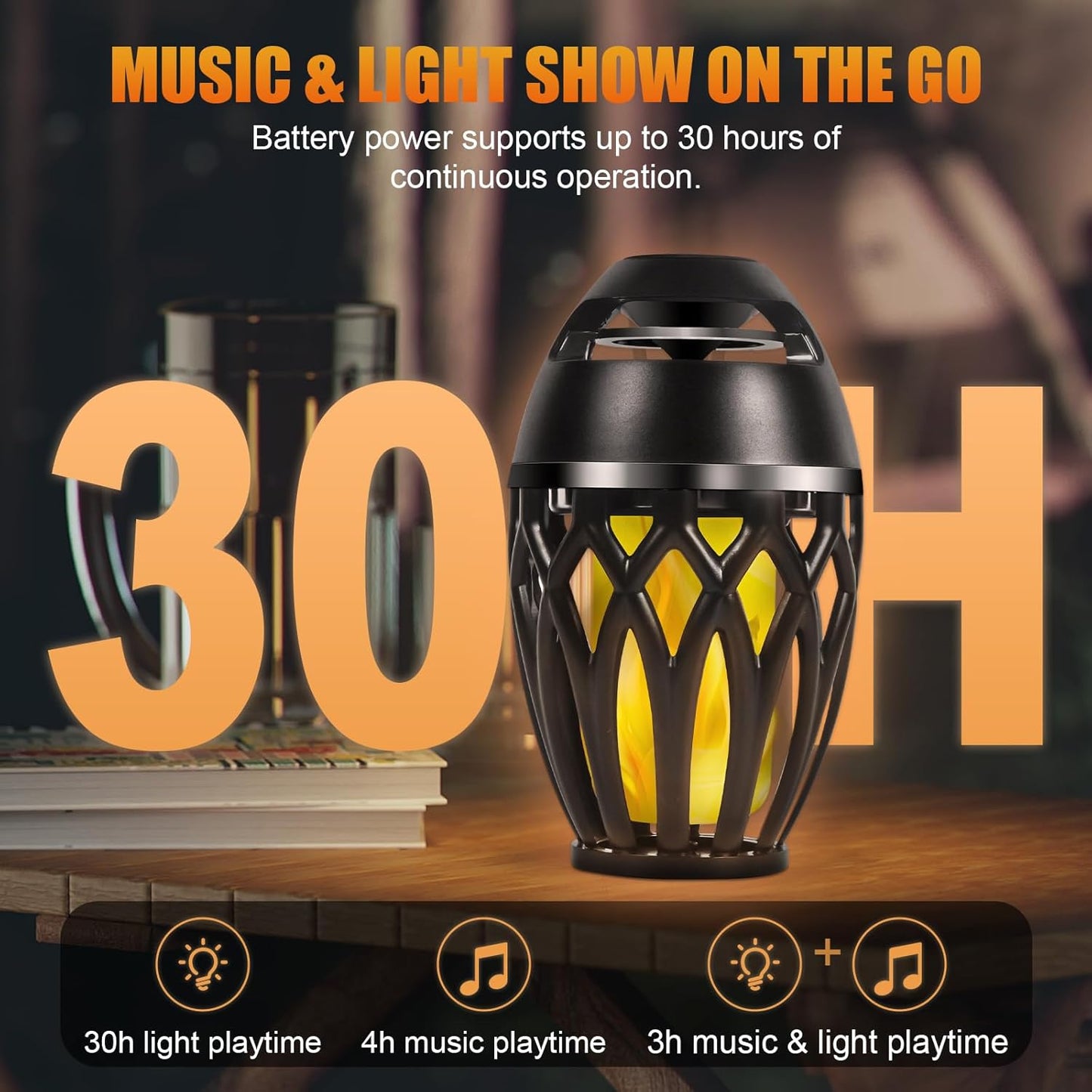 Outdoor Bluetooth Speakers, Wireless Speaker with LED Flame Speaker,Ipx5 Waterproof Design, Bluetooth 5.0 LED Flame Lamp for Outdoor Party, Camping and Desktop Decoration (Black)
