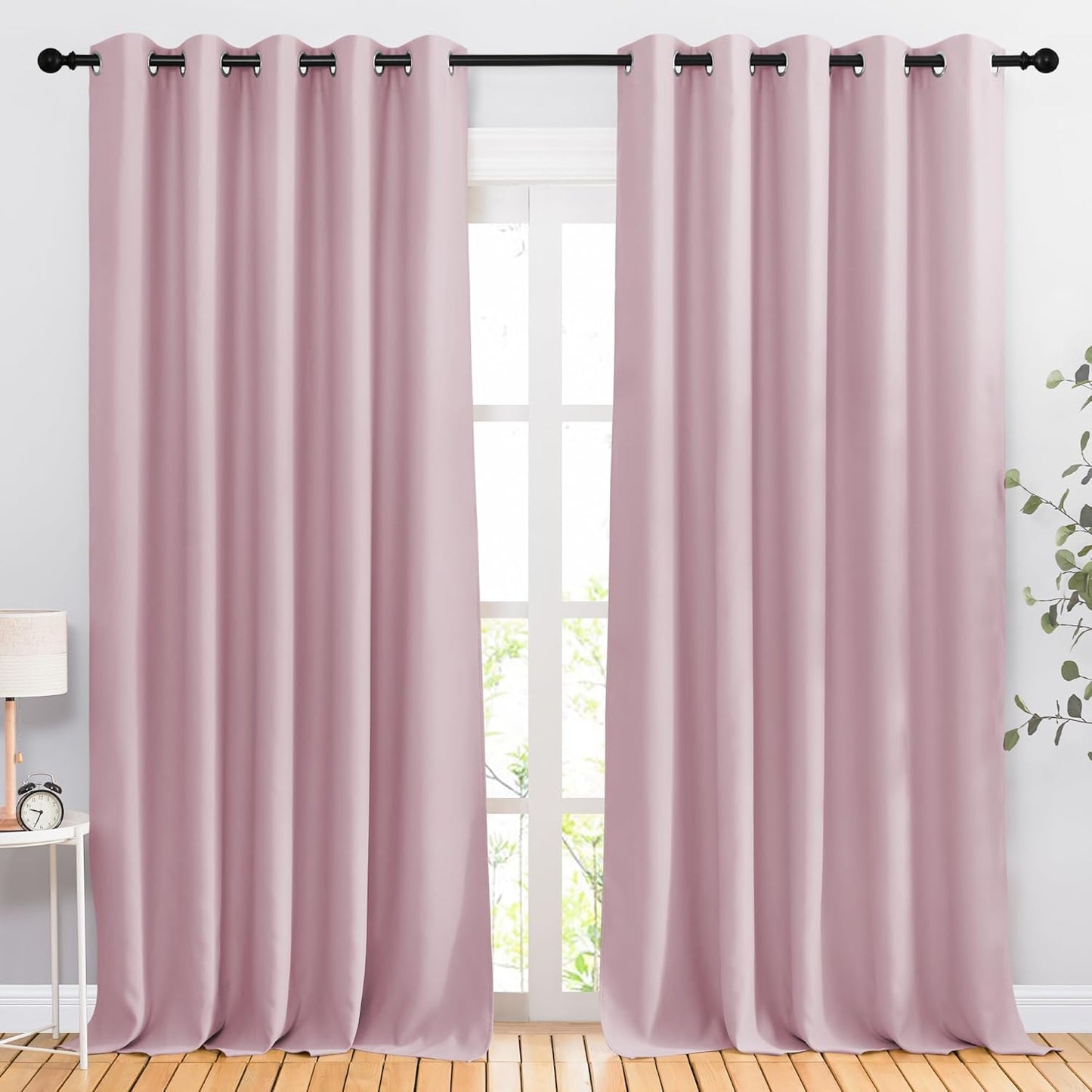 NICETOWN Baby Pink Sliding Door Curtains 2 Panels Set 118 inches Long, Grommet Thermal Room Darkening Curtains Privacy Room Divider Sound Reducing for Bedroom/Living Room, W66 x L118