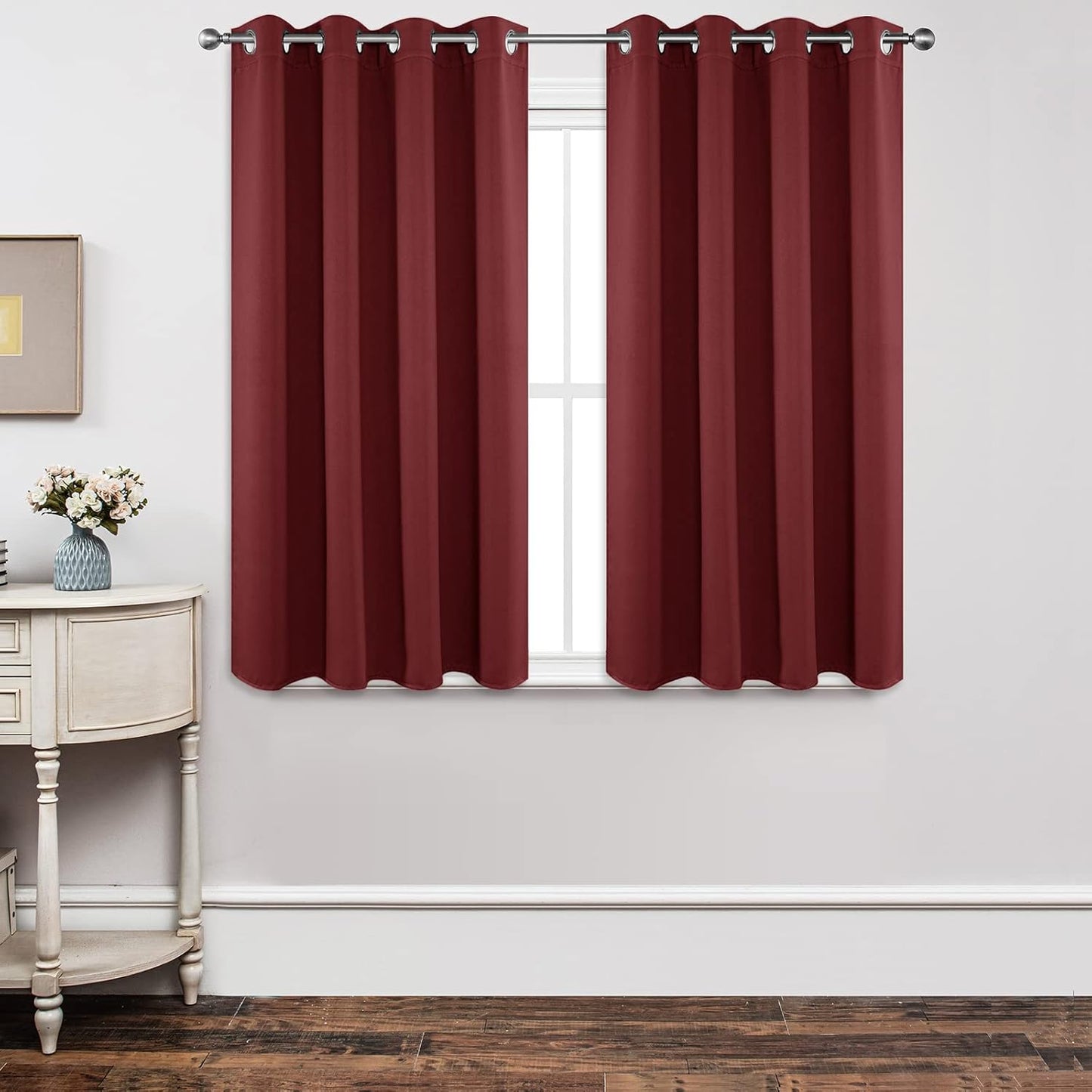 Joydeco Blackout Curtains 54 Inch Length 2 Panels Set, Thermal Insulated Long Curtains 2 Burg, Room Darkening Grommet Drapes for Living Room Bedroom Window (W52 x L54 Inch, Burgundy Red)