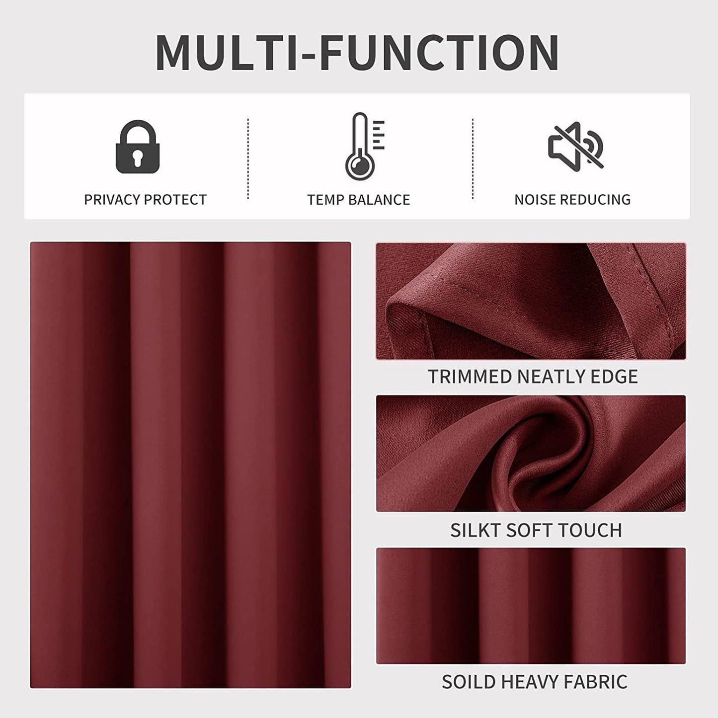 Joydeco Blackout Curtains 63 Inch Length 2 Panels Set, Thermal Insulated Long Curtains 2 Burg, Room Darkening Grommet Drapes for Bedroom Living Room Windows (W42 x L63 Inch, Burgundy Red)