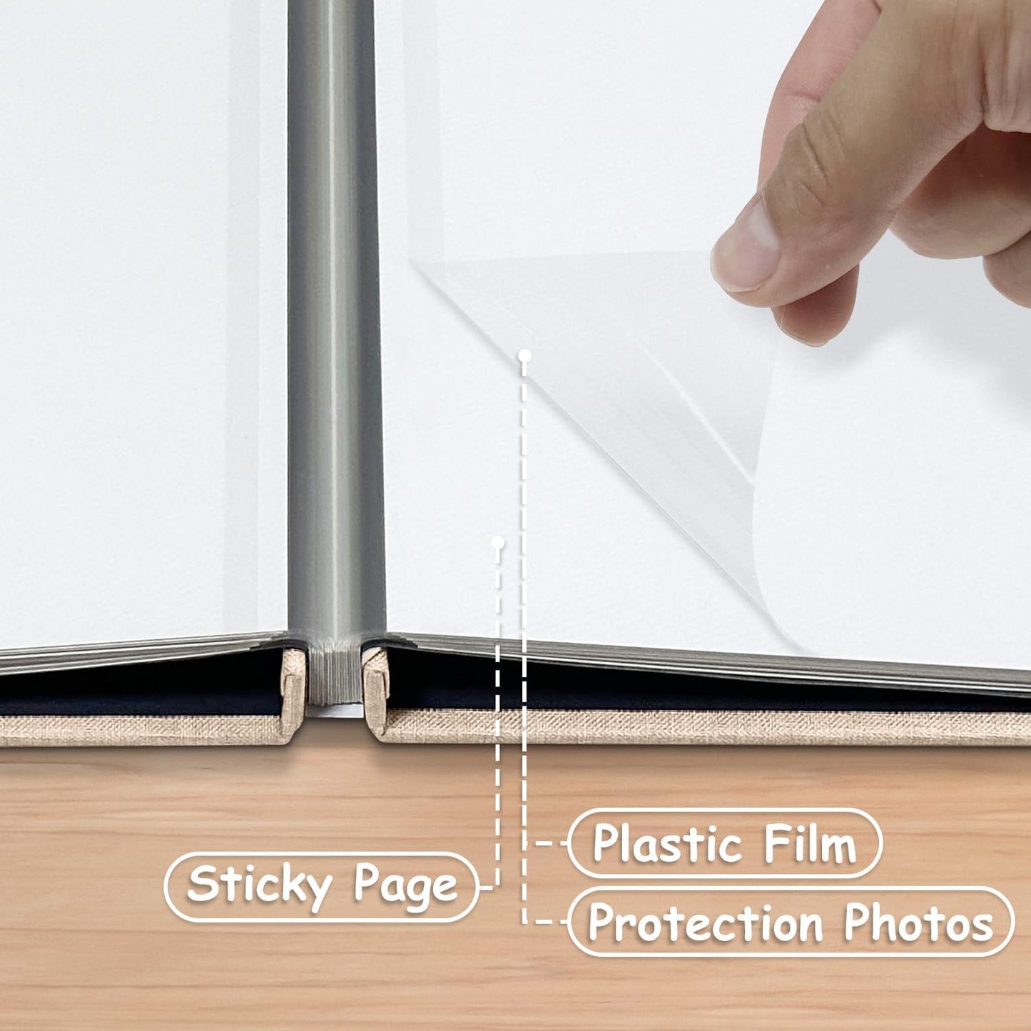 Large Photo Album Self Adhesive Scrapbook Album for 4×6 8×10 Pictures DIY Magnetic Linen Cover Album 40 Pages for Family Wedding Gifts with Metal Pen and Plastic Board