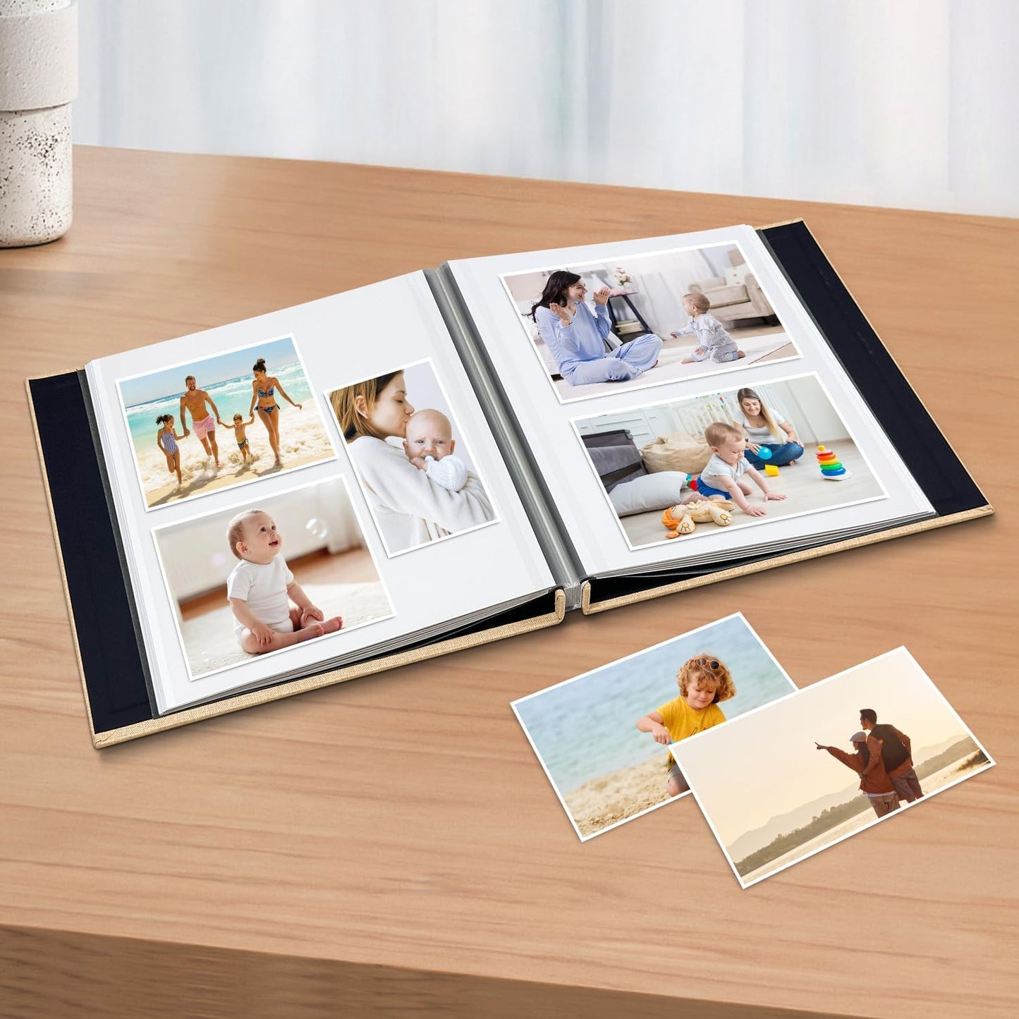 Large Photo Album Self Adhesive Scrapbook Album for 4×6 8×10 Pictures DIY Magnetic Linen Cover Album 40 Pages for Family Wedding Gifts with Metal Pen and Plastic Board