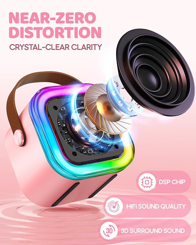 IROO Mini Karaoke Machine for Kids, 2025 TOP Toys Birthday Gifts Ideas for Girls Ages 4, 5, 6, 7, 8, 9, 10, 12+ Years Old, Portable MP3 Player with 3 Wireless Mics for Party