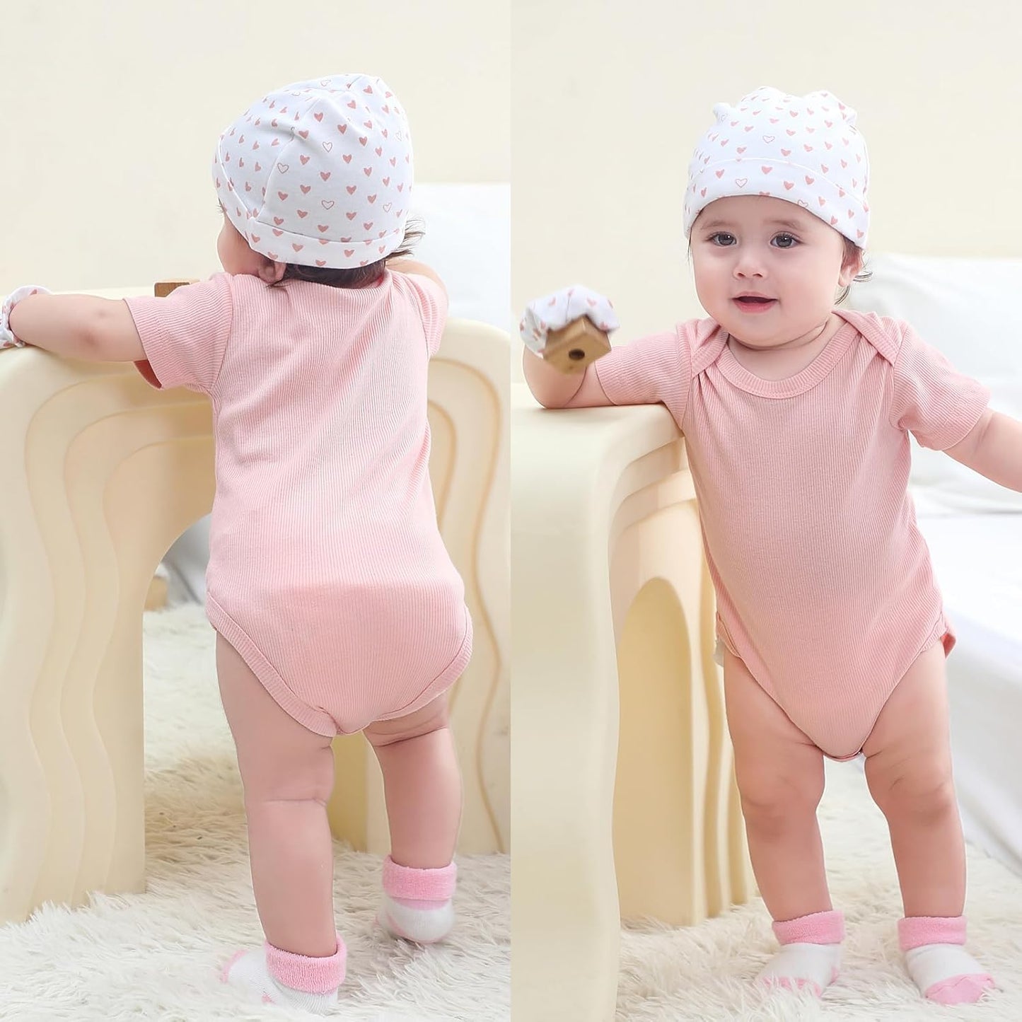 Baby Bodysuit 6 Pack Soft Mixed Ribbed Short Sleeve Romper Infant Boy Girl Clothes Set