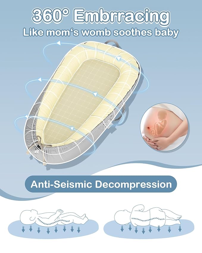 Baby Lounger - Infant Lounger for Newborn 0–26 Months, Waterproof Inner Cover and Pure Cotton Breathable Baby Nest Cover, Newborn Lounger for Baby Boys & Girls, Portable Lounger for Home and Travel