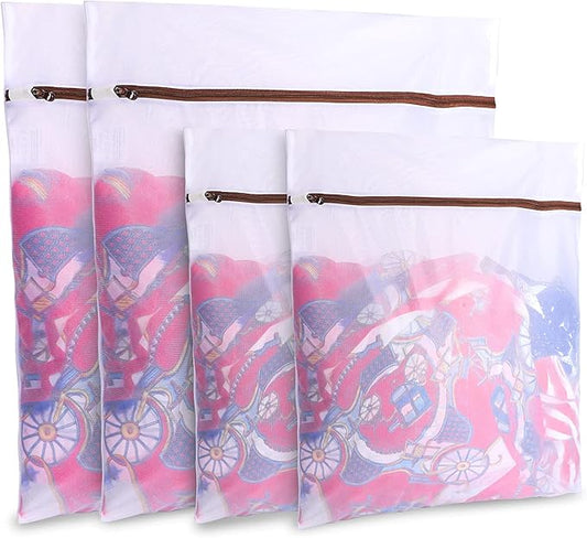GOGOODA Set of 4 Large Laundry Mesh Bags Delicates Net Wash Bags for Blouse, Jacket,Pants, Sheets (20 x 24 Inches x 2, 16 x 20 Inches x 2)
