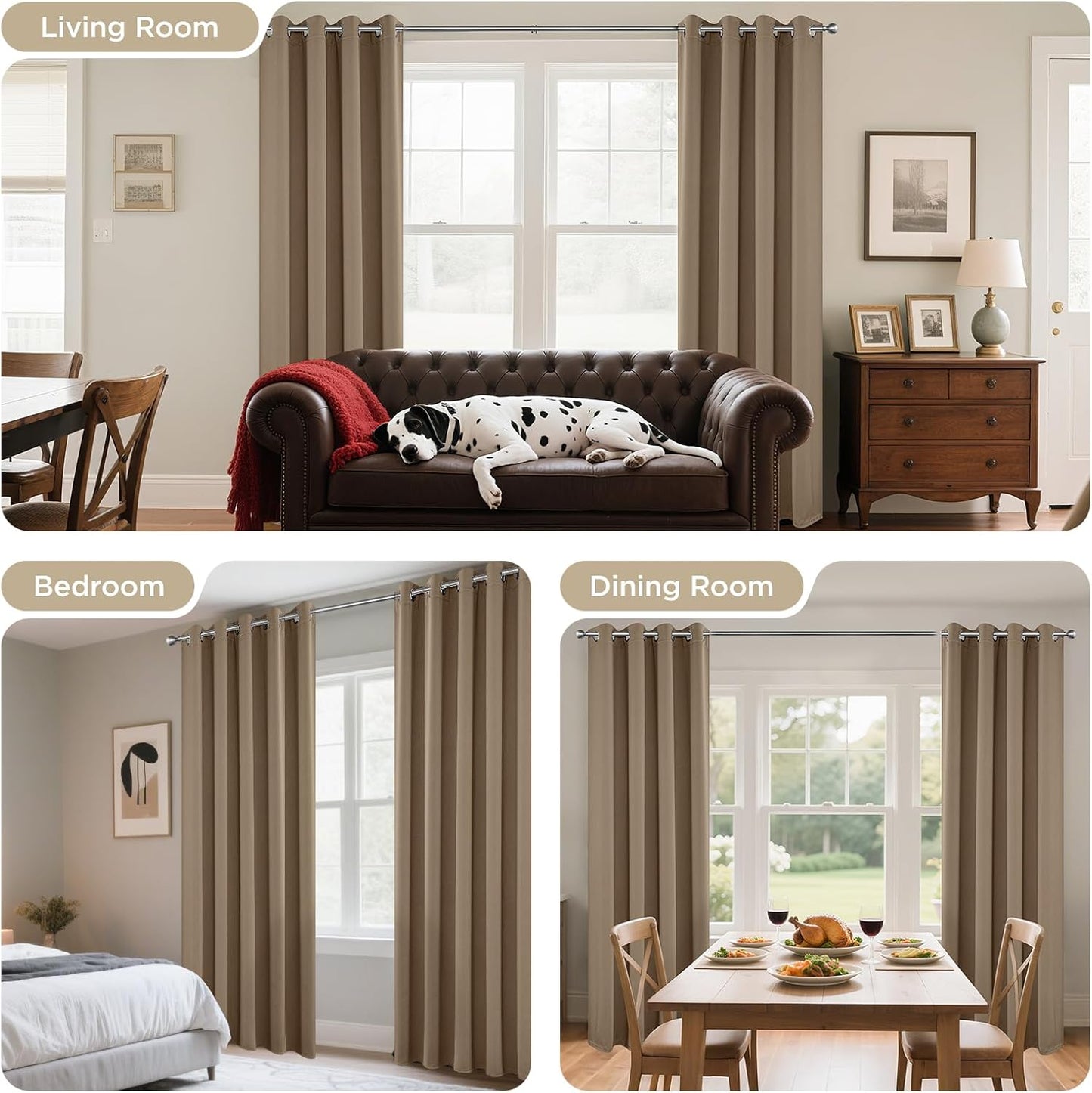 Joydeco Blackout Curtains 90 Inches Long 1 Panel, Thermal Insulated Long Curtains& Drapes 1 Piece, Room Darkening Grommet Drapes for Living Room Bedroom Window (W70 x L90 Inch, Khaki)