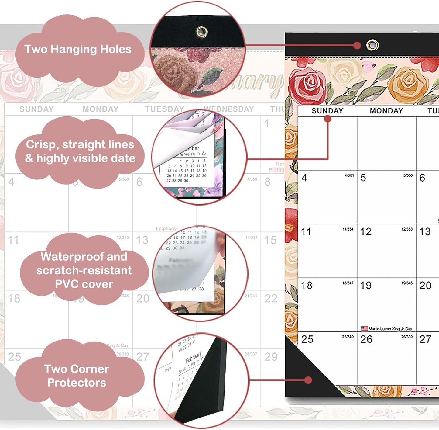 2026-2027 18-Month Desk Calendar with 2 Stickers - 17"x12" Desktop/Wall Monthly Calendar for Homeschool & Office,watercolor