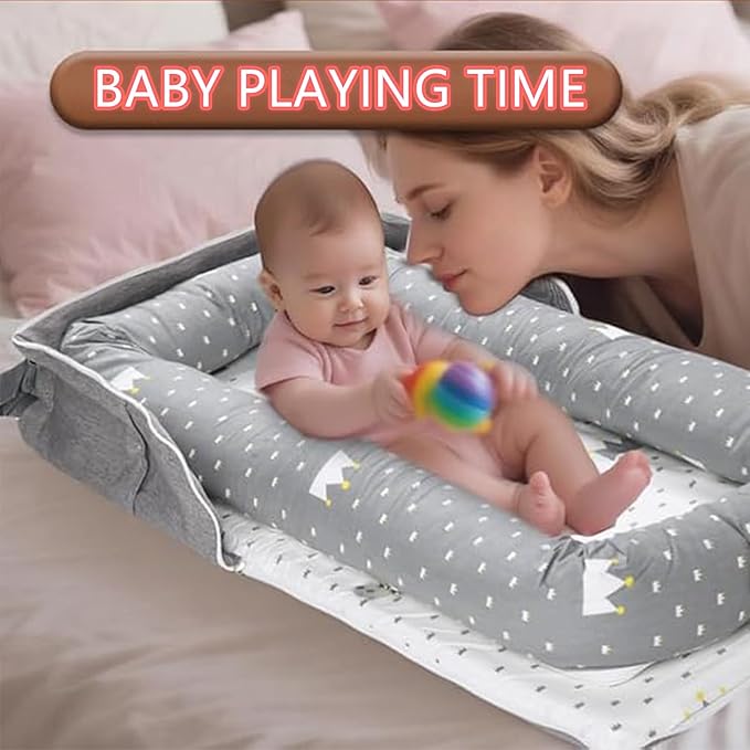 Baby Lounger for Newborn Portable Bag,Baby Lounger Play Mat Awake-Time,Newborn Babies Essentials Gifts 0-24 Months Home Travel(Crocodile Jungle)