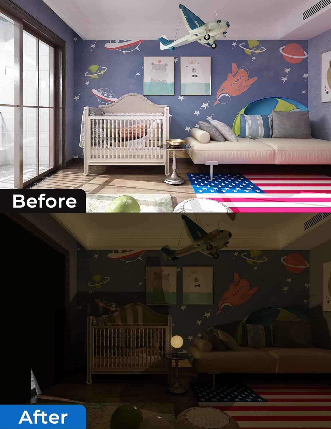 Sumobaby Blackout Curtains for Bedroom Portable 26"x54",No Drill Blackout Shades with Upgraded Hook&Loop Tapes,100% Black Out Window Cover,Thermal Insulated Blinds for Bedroom,Nursery(1 Panel,Black)