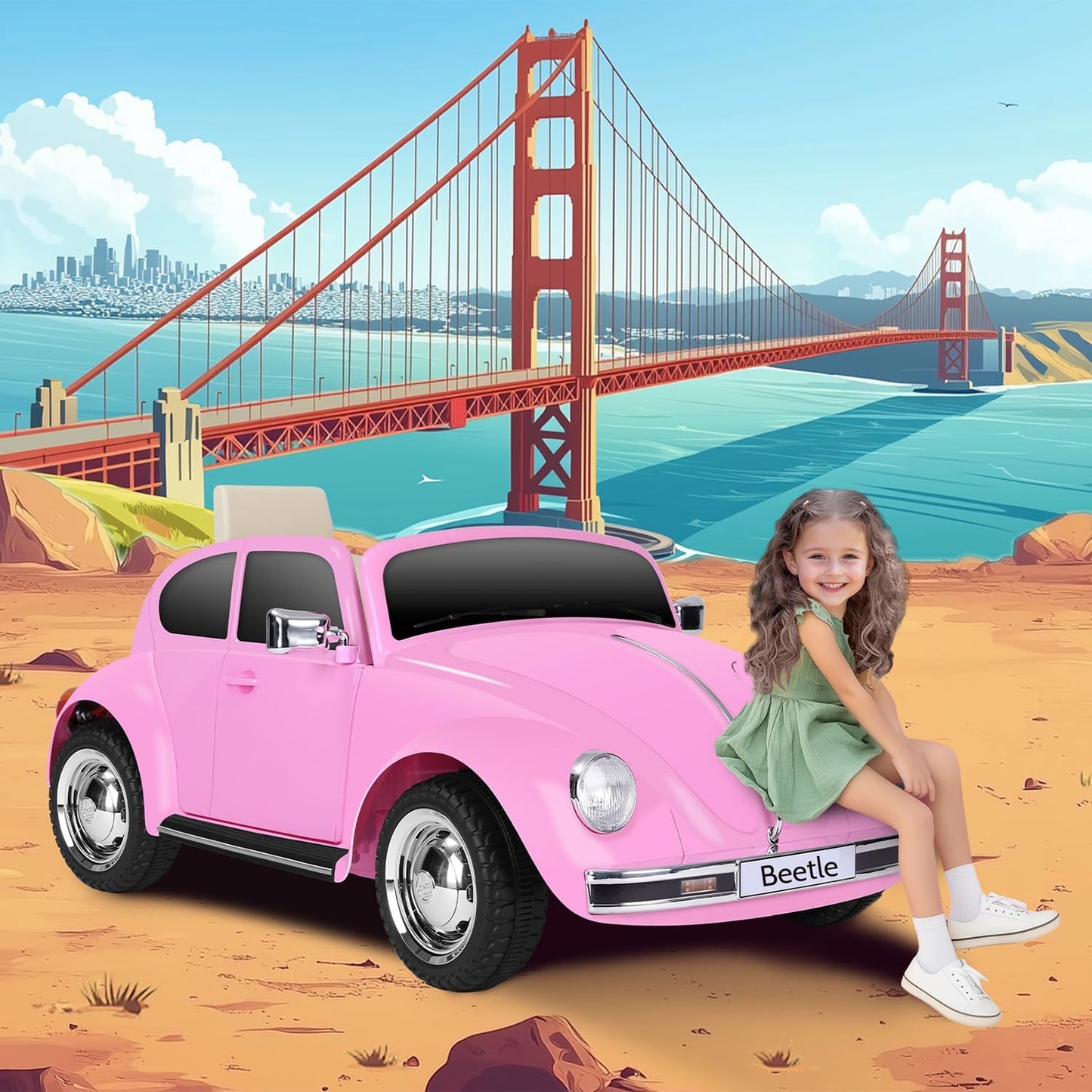 12V Kids Electric Car, Power Wheels with Remote Control, Ride on Car Toys with LED Light, 3 Speeds, Music, Pink