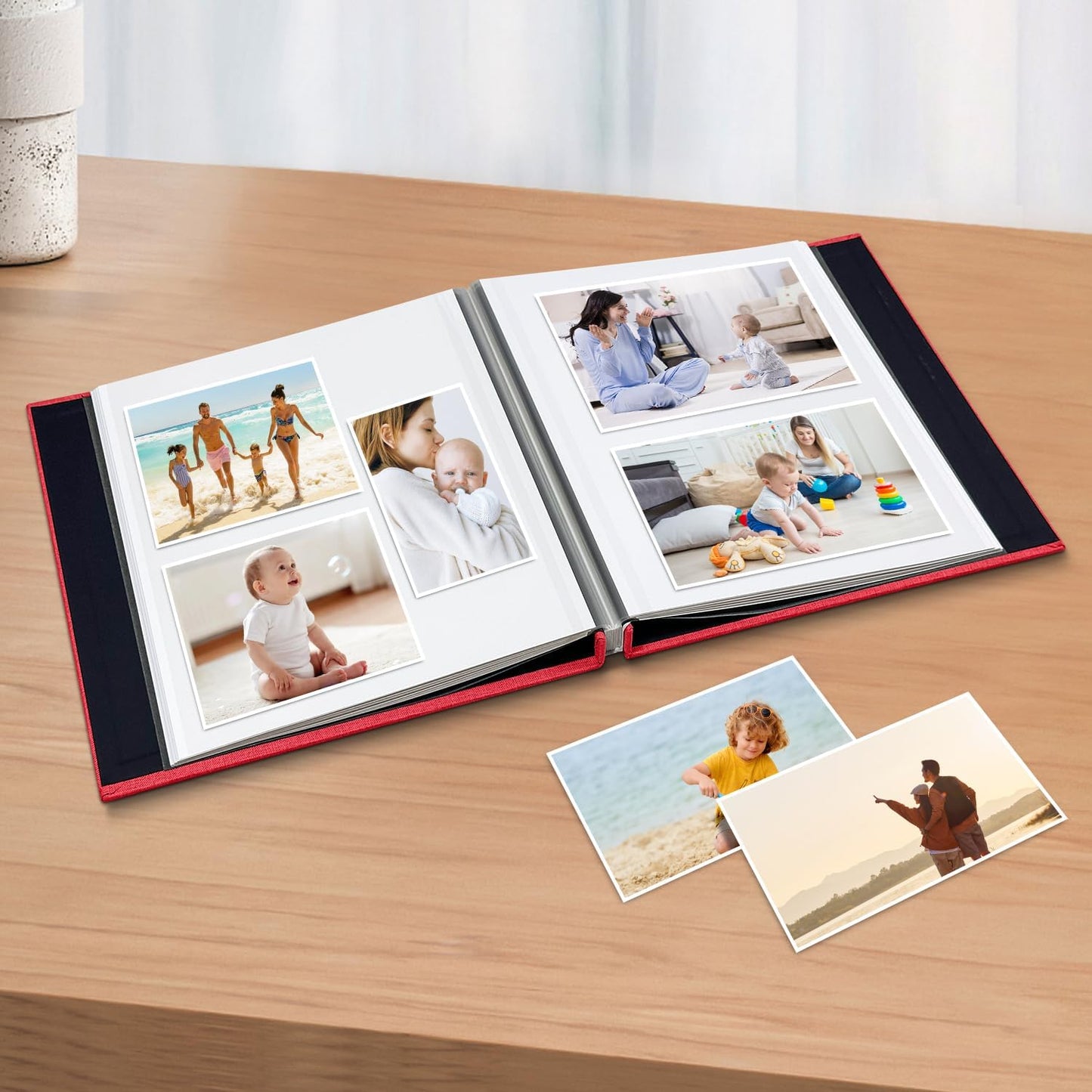 Large Photo Album Self Adhesive Scrapbook Album for 4×6 5×7 8×10 Pictures DIY Magnetic Linen Cover Album 40 Pages for Family Wedding Gifts with Metal Pen and Plastic Board