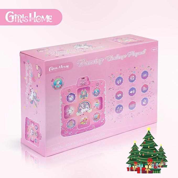 GirlsHome Dance Mat - Unicorn Toys for Girls Electronic Dance Pad with 5 Game Modes, Built-In Music, Touch Sensitive Light Up LED Kids Musical Mat, Christmas & Birthday Gift for Toddler Girls 3-12