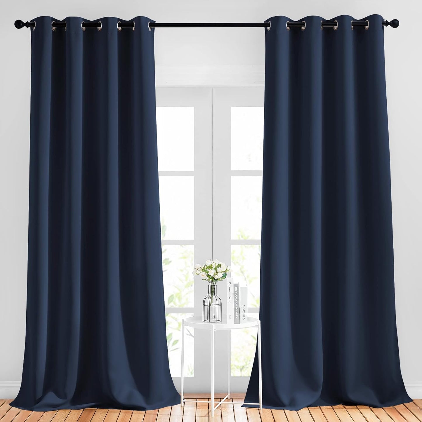 NICETOWN Navy Blue Blackout Curtains 102 inch Length, Grommet Energy Saving Thermal Drapes Sound Reducing Heat Blocking Window Treatments for Living Room, 2 Panels, W52 x L102