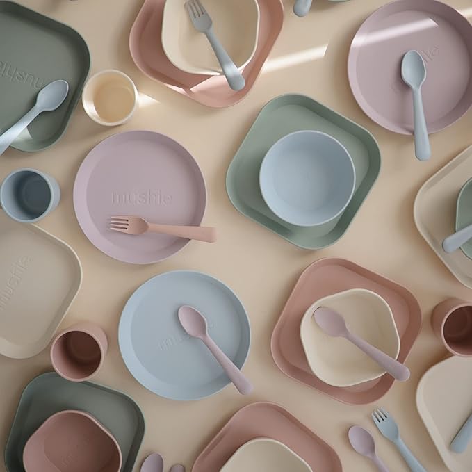 mushie Flatware Fork and Spoon Set For Kids | Made in Denmark (Sage)
