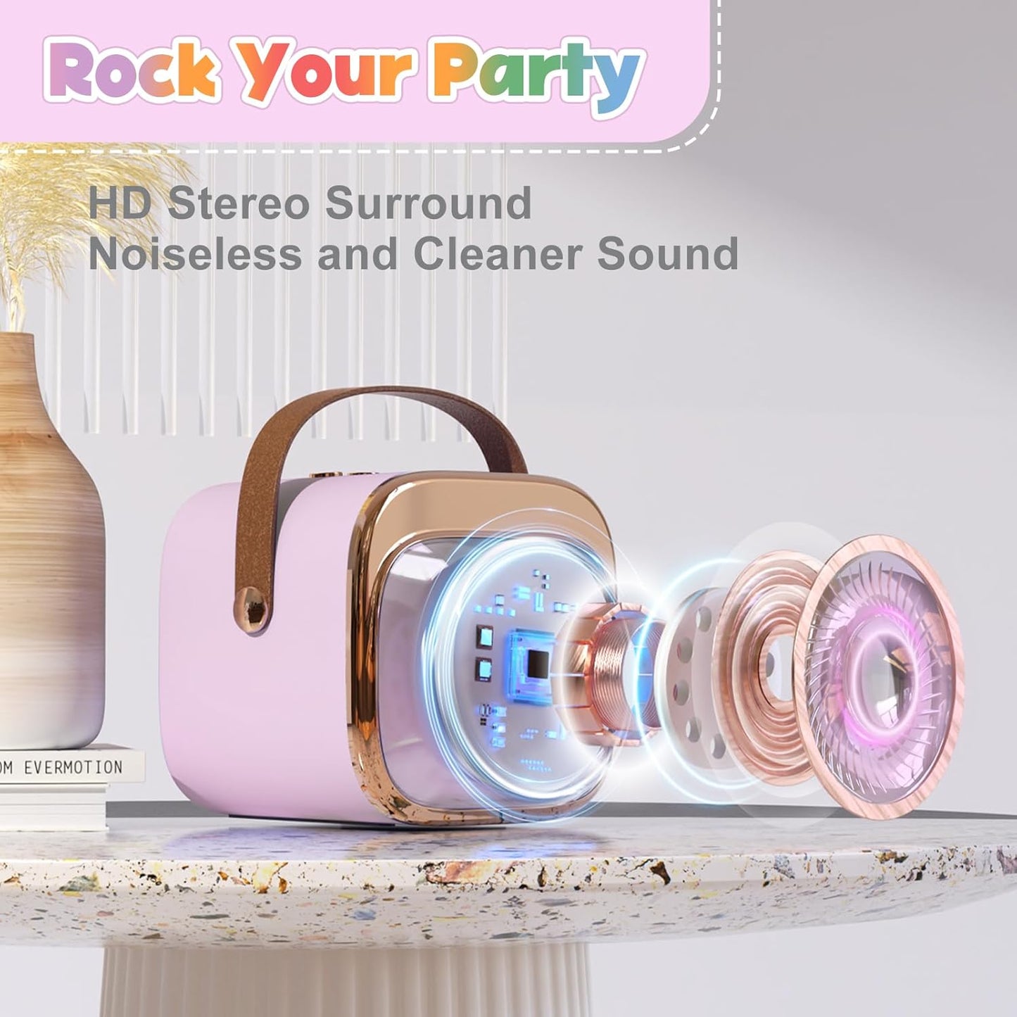 FLUESTON Mini Karaoke Machine for Kids Adults, Portable Bluetooth Speaker with 2 Wireless Microphones, Birthday Kids Gifts Toys for Girls Ages 3, 4, 5, 6, 7, 8, 9,10,11,12+ Years Old