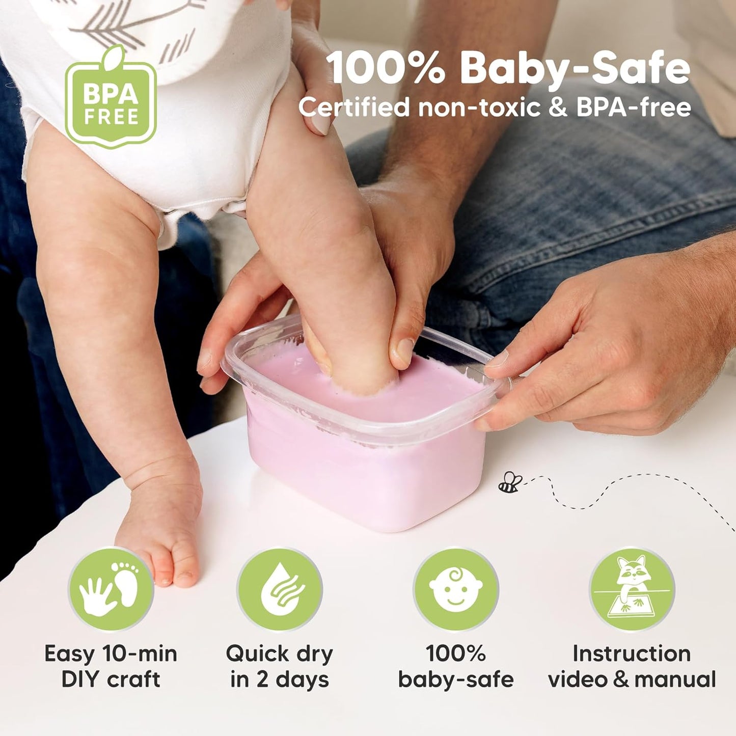 KeaBabies Baby Casting Kit Hands and Feet Mold - 3D Newborn Hand Casting Kit & Stylish Wood Base, Easy DIY Infant Foot Molds 0-9 Months, BPA-Free Baby Keepsake, Shower Gifts for Moms (Round, Ash Wood)