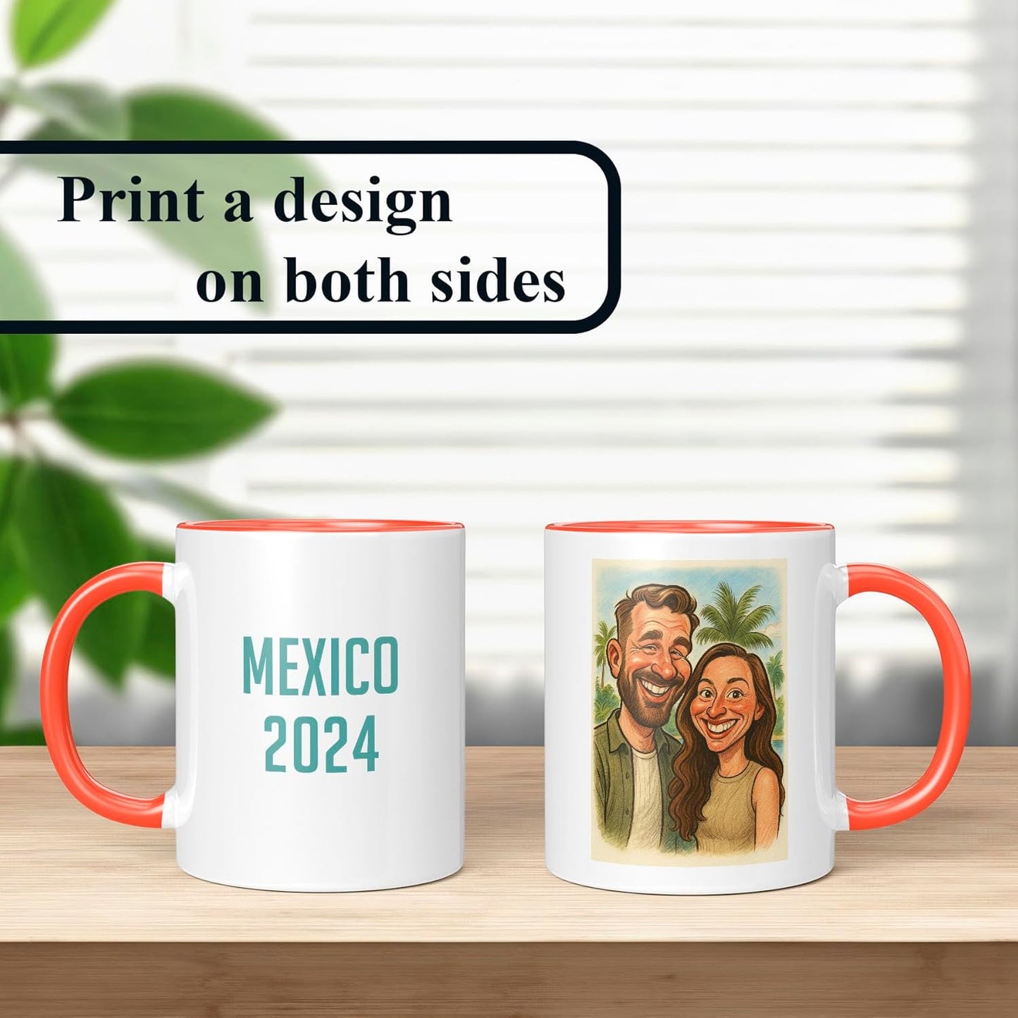 Personalized Coffee Mug, Custom Photo Caricature Gift, Funny Customized Coffee Gift for Men & Women, Custom Mugs with Pictures, Orange 11oz Customized Ceramic Tea Cup