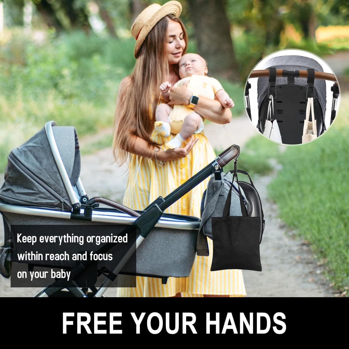 Baby Stroller Hooks for Hanging Bags, Universal Stroller Clips Accessories, Mommy Hook for Diaper Bag, Shopping Cart, Purse, Backpack - 2 Pack, Black