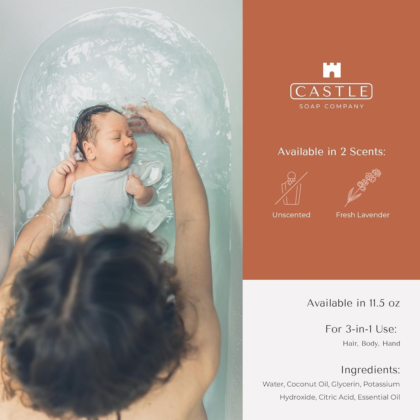 Foaming Baby Castile Soap | 3-In-1 Uses: Hair, Body, Hand | Nourishing Coconut Oil Formula | Formulated For Newborns, Sensitive & Delicate Skin | Hydrating Foam | 11.5 oz | Fresh Lavender