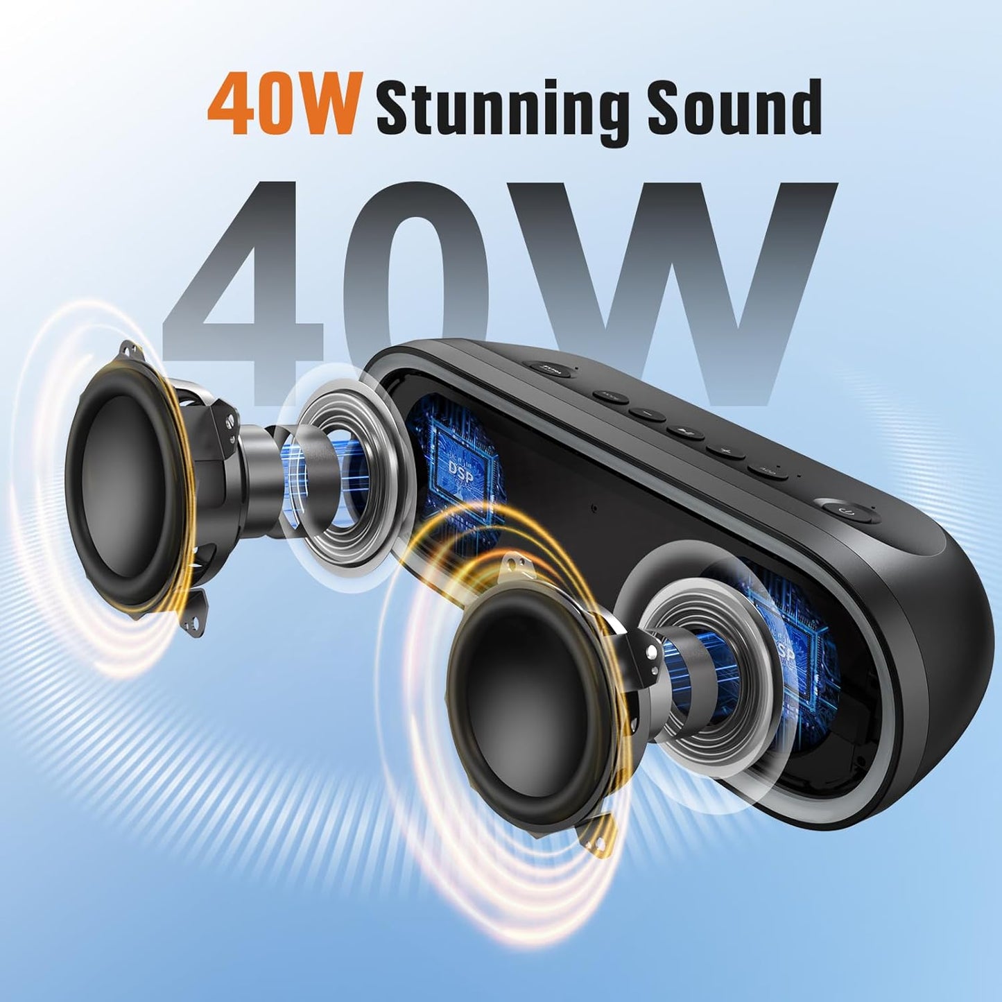 DOSS SoundBox Pro+ P300 Bluetooth Speaker with 40W Stereo Sound, Extra Bass, IPX6 Waterproof, TWS Pairing, Diverse Lights Show, 20H Playtime, Portable for Party, Camping, Beach - Purple