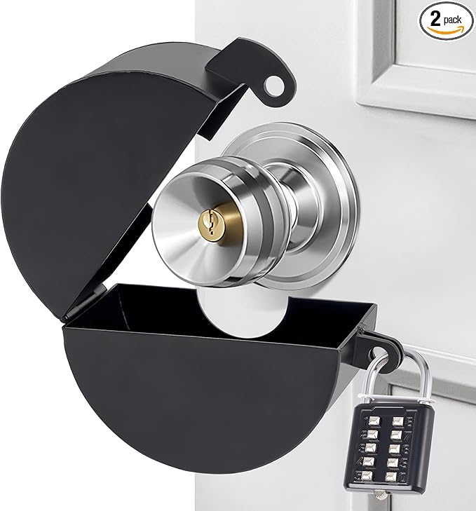 2 Pack Door Knob Lockout Device with Padlock,Temporary Door Handle Lock Cover for Dementia Patients/Child Proof, Outdoor Water Faucet Lock Cover - Black