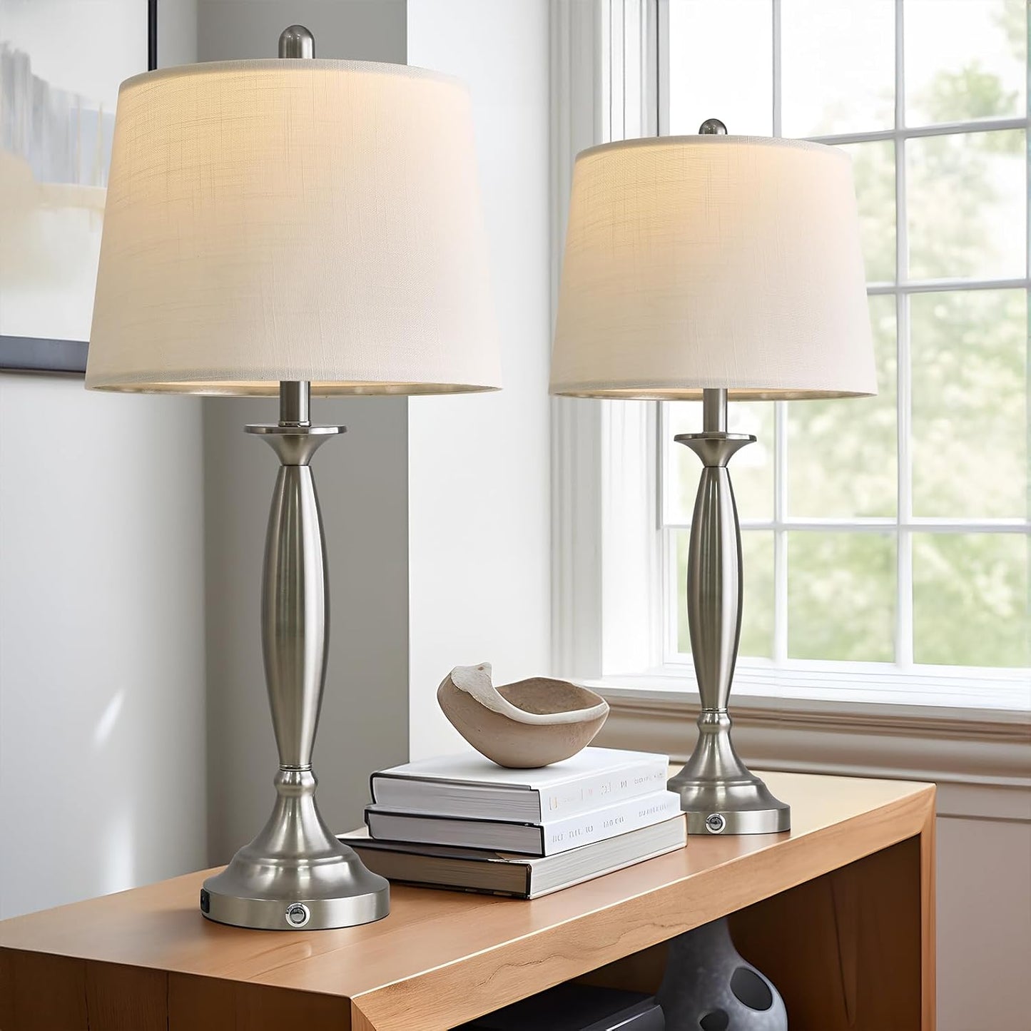Oneach 28“Table Lamps Set of 2, 3-Way Dimmable Touch Control Bedside Lamps, USB Living Room Lamps, Modern Lamps for Living Room Bedroom Nightstand Silver (Bulb Included)