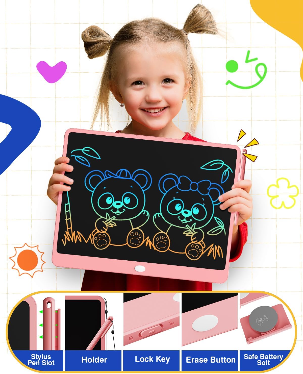 TEKFUN Easter Gifts for Kids, 16inch LCD Writing Tablet Drawing Board, Teen Girl Boy Gifts Age 10 and Up, Birthday Gifts for All Age Groups, Erasable Writing Tablet for Business Meeting (Pink)