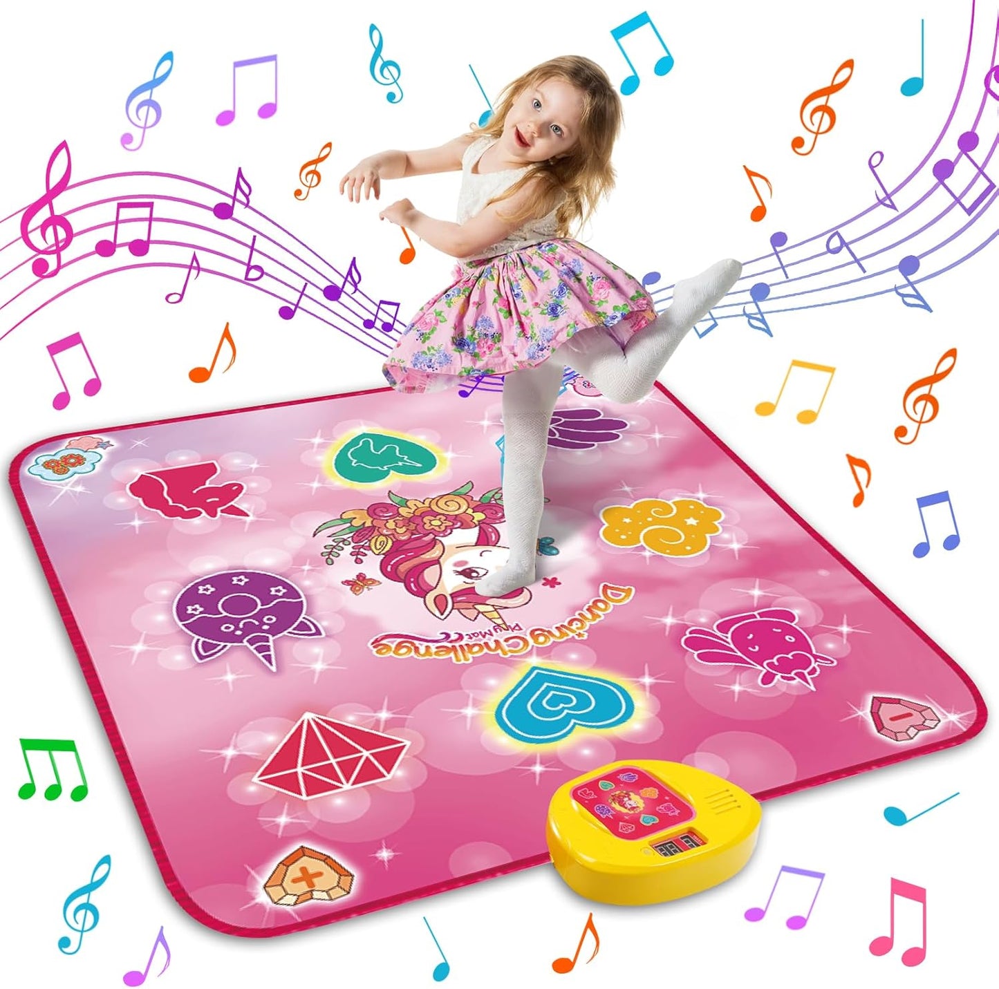 Unicorn Dance Mat Toys for 3-12 Year Old Girls, Dance Pad with LED Lights, Built-in Music, 6 Game Modes, Electronic Dancing Mat as Christmas Birthday Gift for 3 4 5 6 7 8 9+ Girls (Pink)