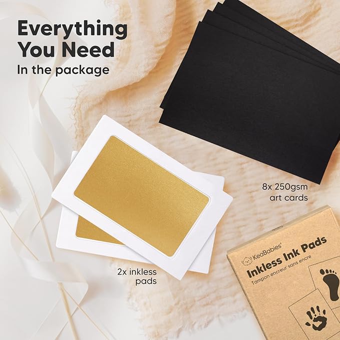 2-Pack Inkless Baby Hand and Footprint Kit - Mess Free Ink Pad for Newborn Keepsake, Dog Nose & Paw Print Kit, Clean Touch Ink Pad for Baby Hand & Footprints, Ideal New Mom Gifts (Gold)