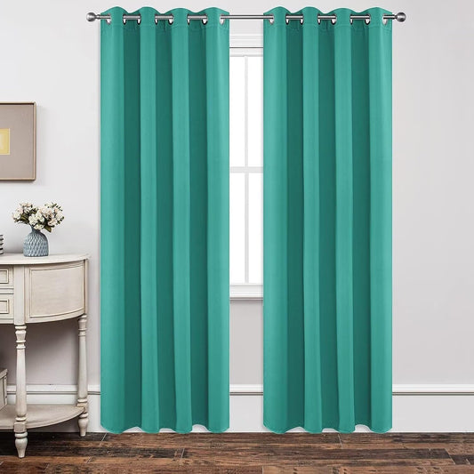 Joydeco Blackout Curtains 54 Inch Length 2 Panels Set, Thermal Insulated Long Curtains& Drapes 2 Burg, Room Darkening Grommet Drapes for Living Room Bedroom Window (W52 x L54 Inch, Peacock Blue)