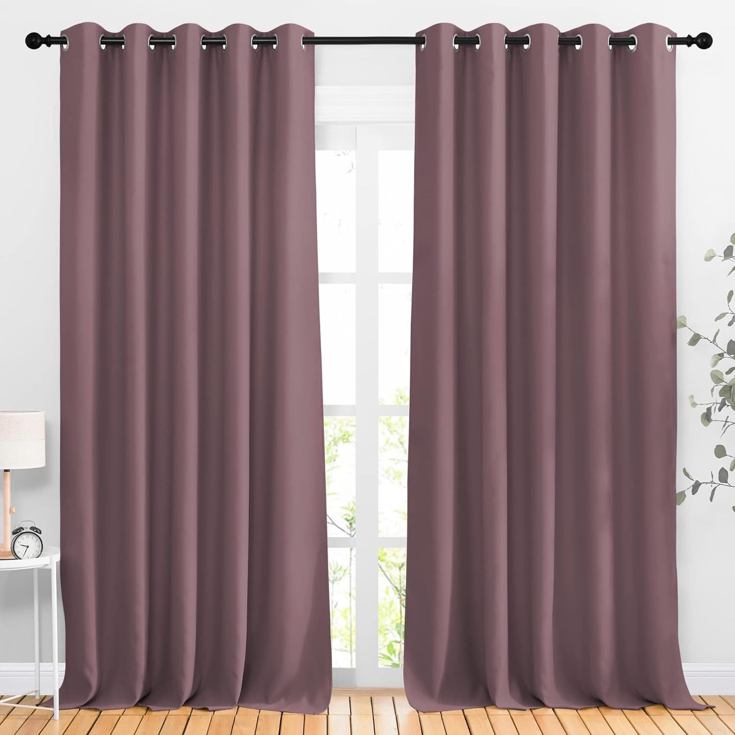 NICETOWN Room Darkening Curtains Extra Long 110 Inches, Grommet Thermal Insulated Weighted Window Treatments for Living Room/Farmhouse, W66 x L110, Dry Rose, 2 Panels