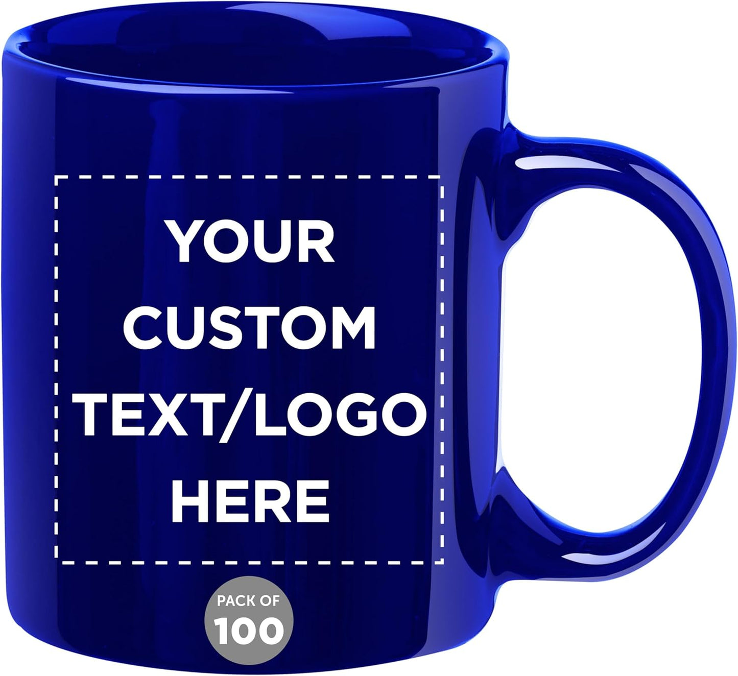 Custom Ceramic Coffee Mugs 11 oz. Set of 100, Personalized Bulk Pack - Coffee cup set, Iced coffee cup, Gaming mug - Royal Blue