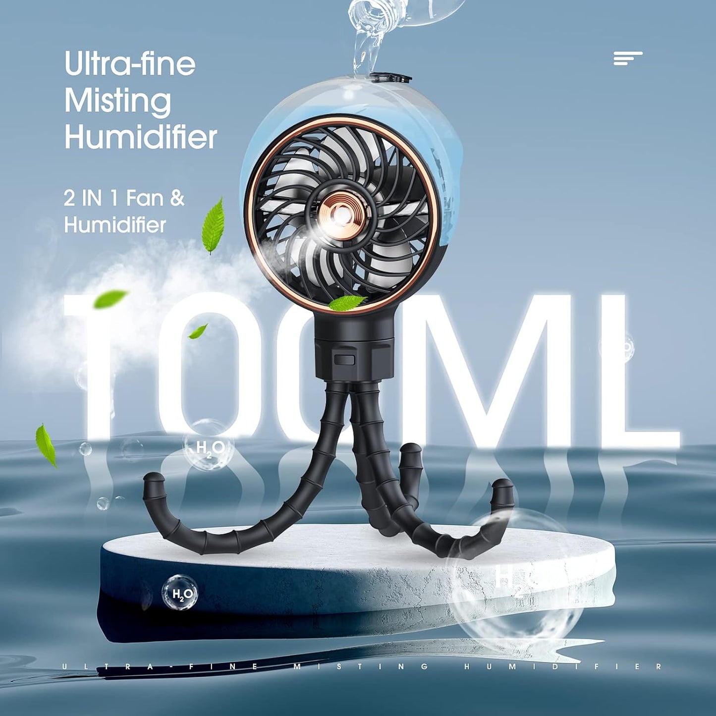 Ausic Stroller Fan with Mist, 100ml Misting Portable Fan for Stroller, Safe Baby Fans with Detachable Tripod, Baby Essentials, Clip on Fans for Crib, Treadmill, Car Seat, Outdoor, Beach, Golf Cart