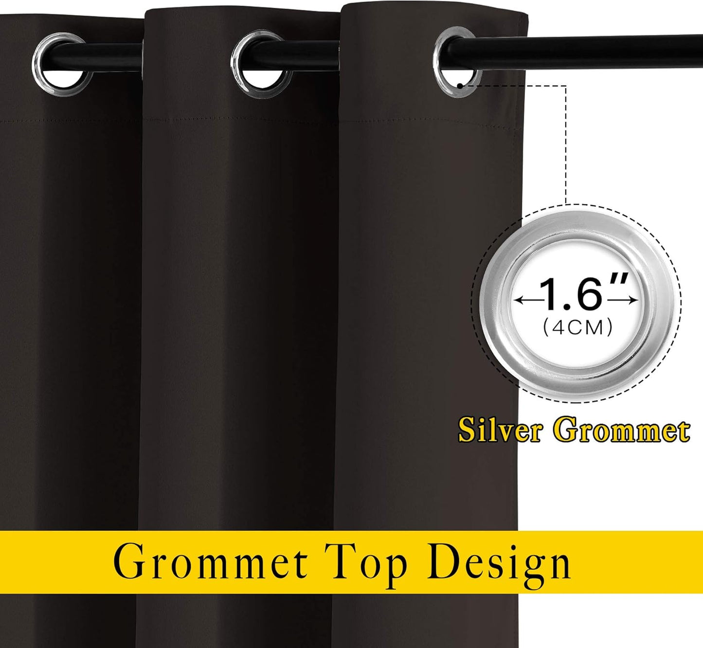 NICETOWN Room Darkening Curtains Extra Long 110 Inches, Grommet Thermal Insulated Weighted Window Treatments for Living Room/Farmhouse, W66 x L110, Toffee Brown, 2 Panels