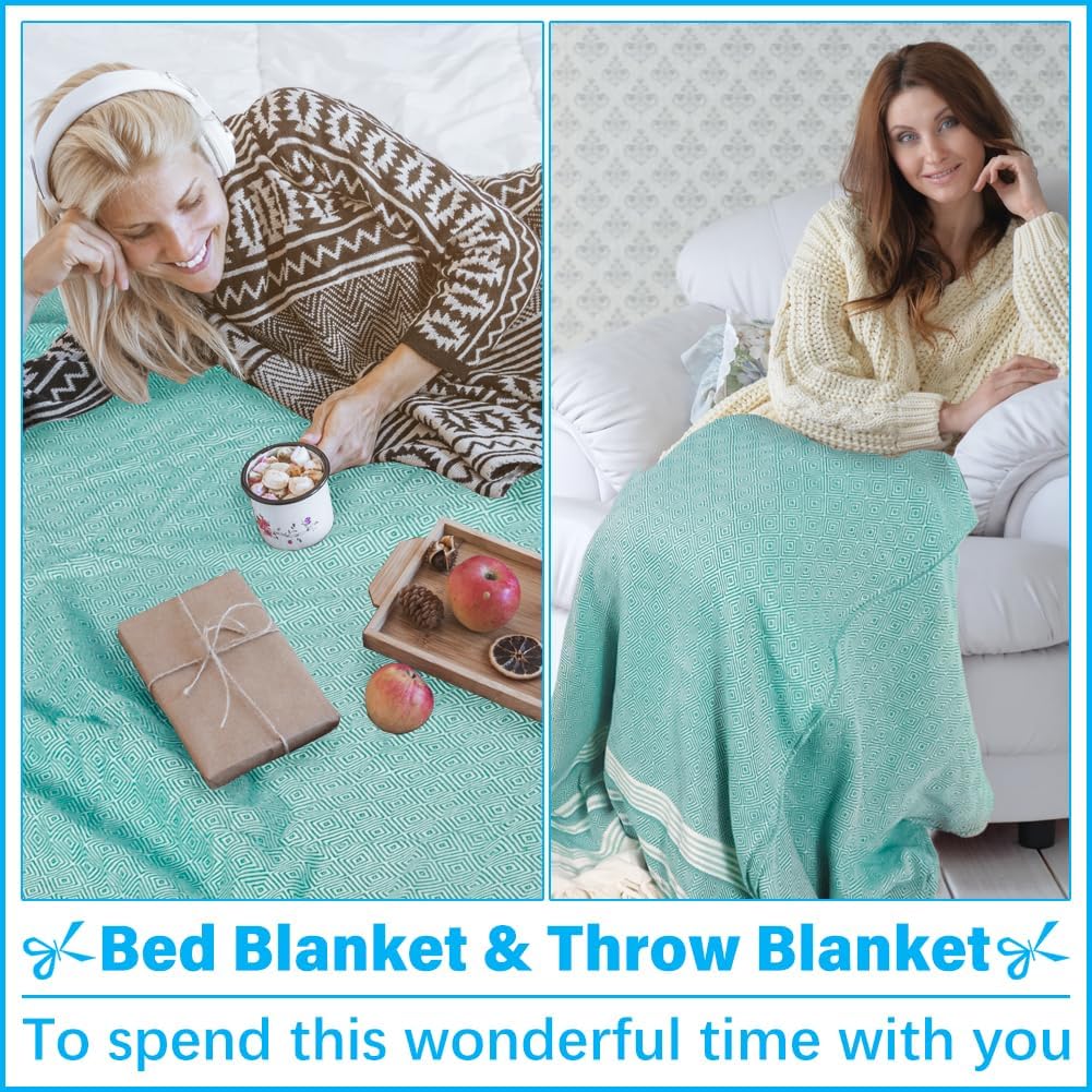 Oversized Turkish Beach Towel Blanket XXL Cotton Sandproof Towels Boho Woven Extra Large Big Sand Free Giant Throw Thick Blankets Huge Quilt XL Picnic Camping Necessities Cloud For Adult Gifts Teal