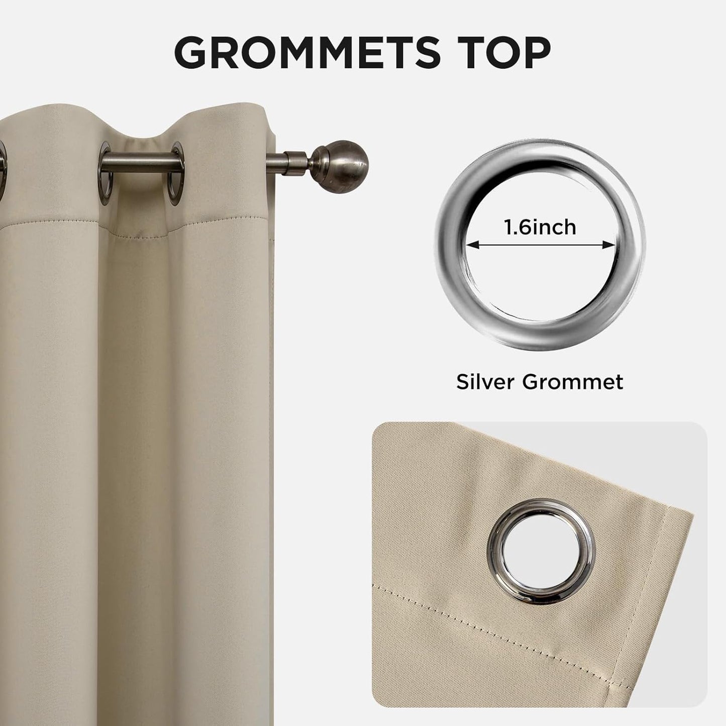 Joydeco Blackout Curtains 63 Inch Length 2 Panels Set, Thermal Insulated Long Curtains& Drapes 2 Burg, Room Darkening Grommet Drapes for Living Room Bedroom Window (W52 x L63 Inch, Light Beige)