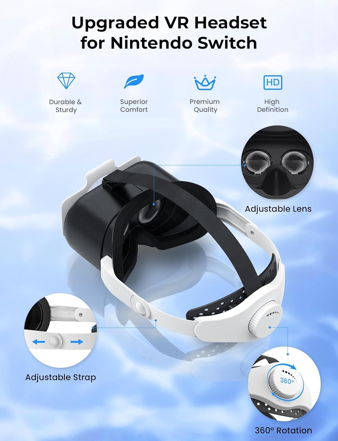 Upgraded VR Headset for Nintendo Switch, Switch OLED Model Virtual Reality Glasses with Adjustable HD Lenses and Head Strap, Labo VR Kit 3D Goggles Accessory
