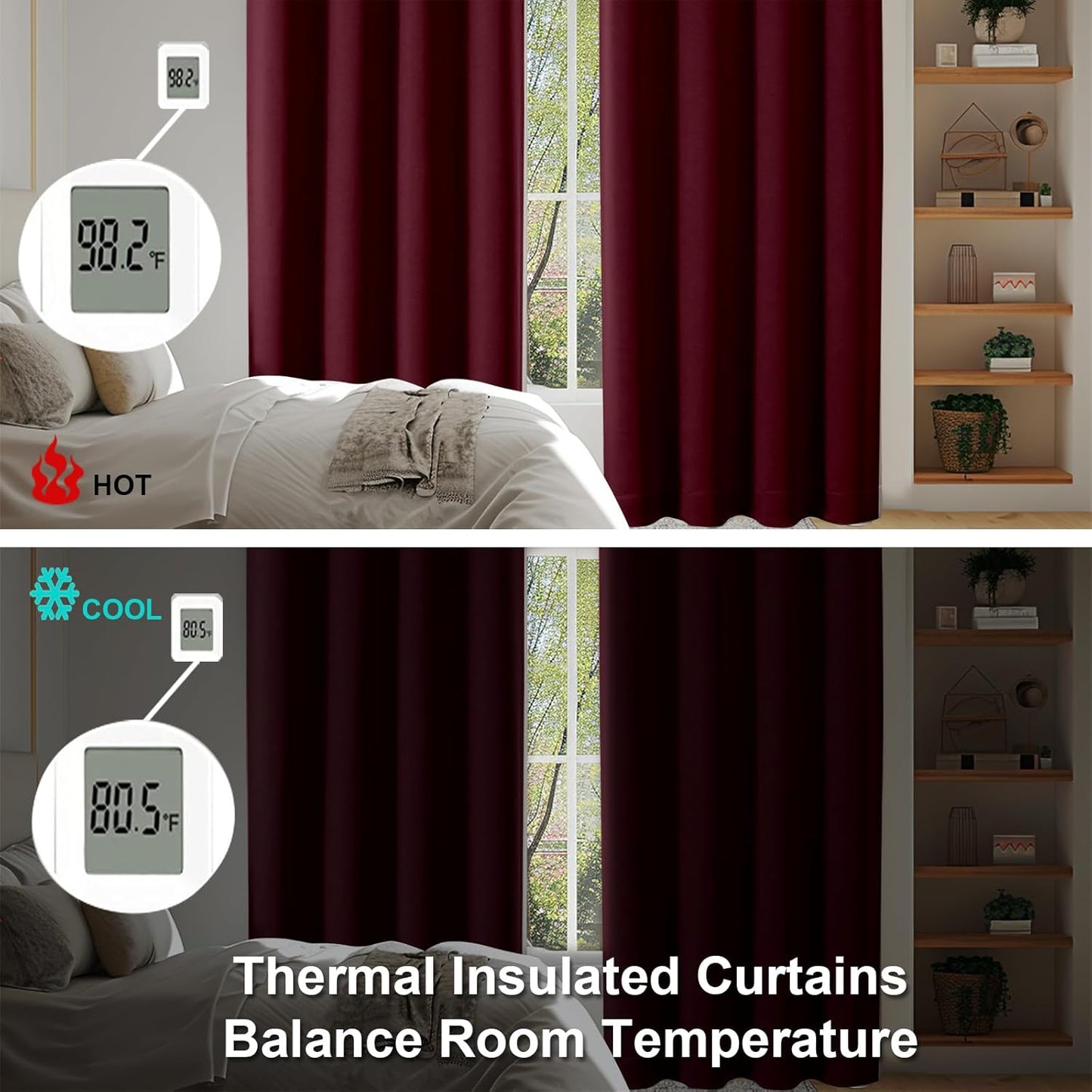Simplebrand Ava Burgundy Short 36 Inches Blackout Curtain 2 Panels Set, Half Window Rod Pocket Privacy Curtain Tiers for Kitchen, Curtains Blackout for Bathroom Shades, W40 x L36 Inch, Burgundy