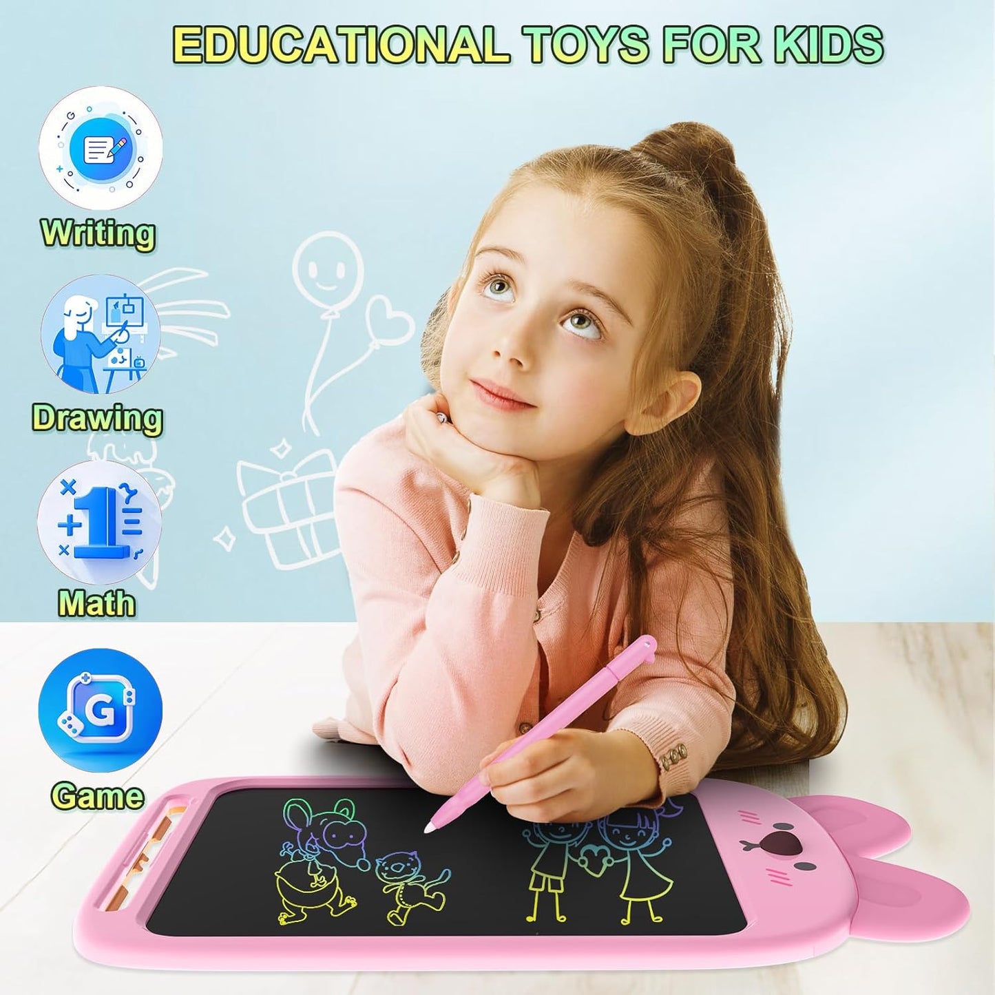 10 Inch LCD Writing Tablet, Erasable Doodle Board Toy, Cute Rabbit Drawing Pad for Kids Ages 2-6 - Educational Christmas Birthday Gift (Rabbit)