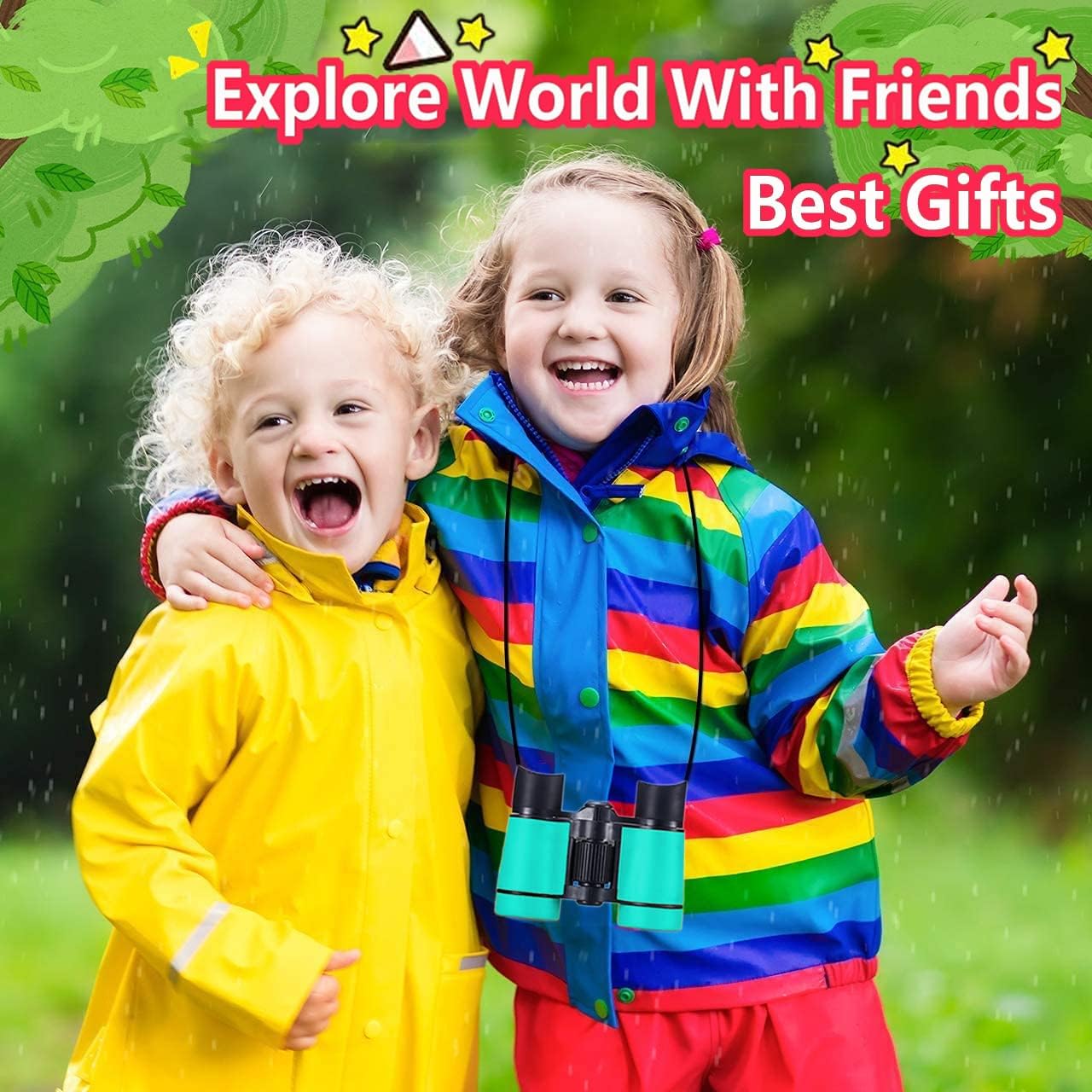 Kids Binoculars Best Gifts for 3-12 Years Boys Girls High-Resolution Optics Shockproof Mini Compact Binocuolar Toys Folding Small Telescope for Bird Watching Camping Outdoor Play