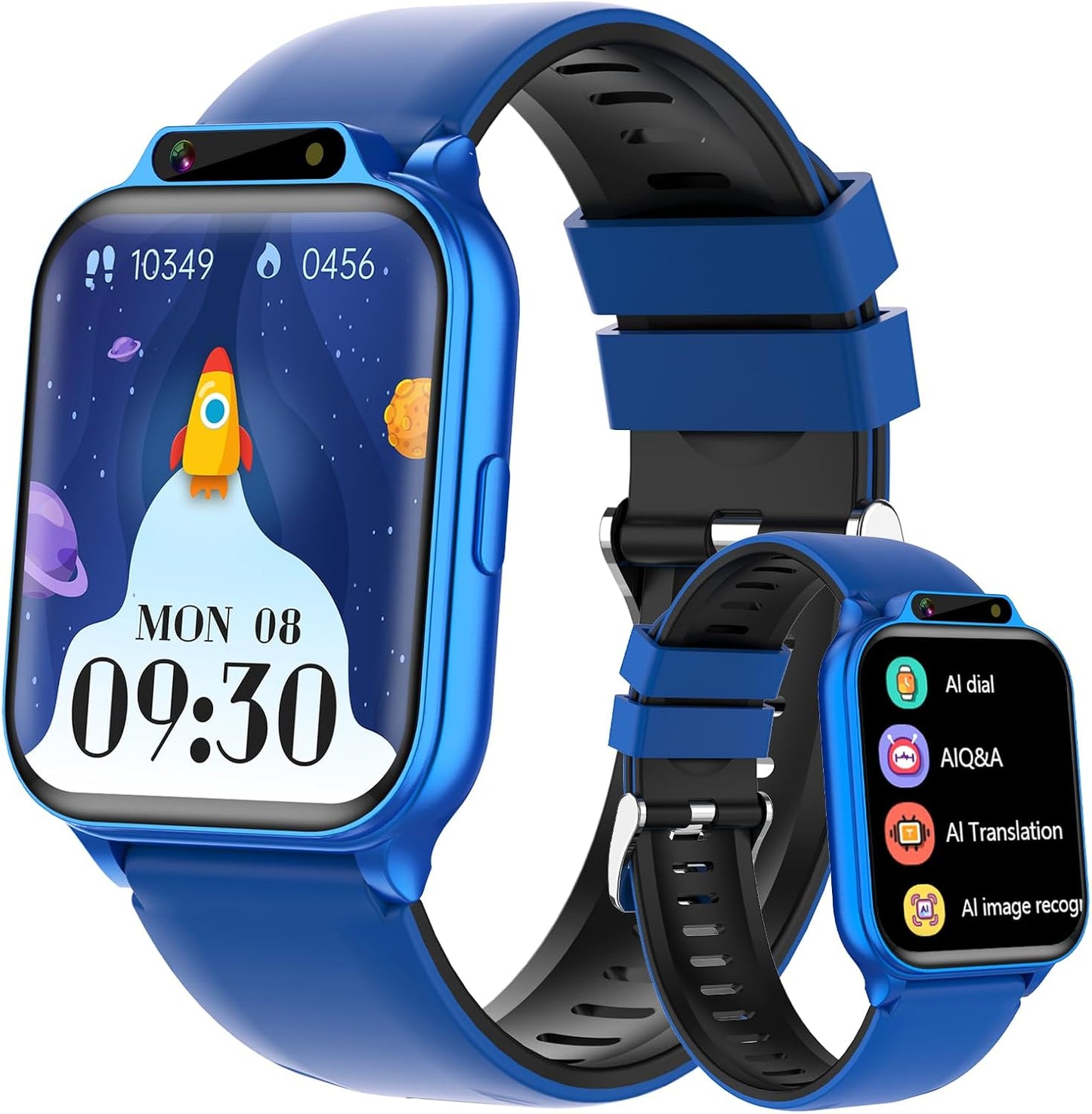 1.85" Kids Watch, AI(Translation/Q&A/Watch Face/Image Recognition)Smartwatches with Heart Rate,Sleep Monitor,Video Music Pedometer,NO APP/Phone, Gifts for 3-12 Years old Boys Girls(Built-in AI, Blue)