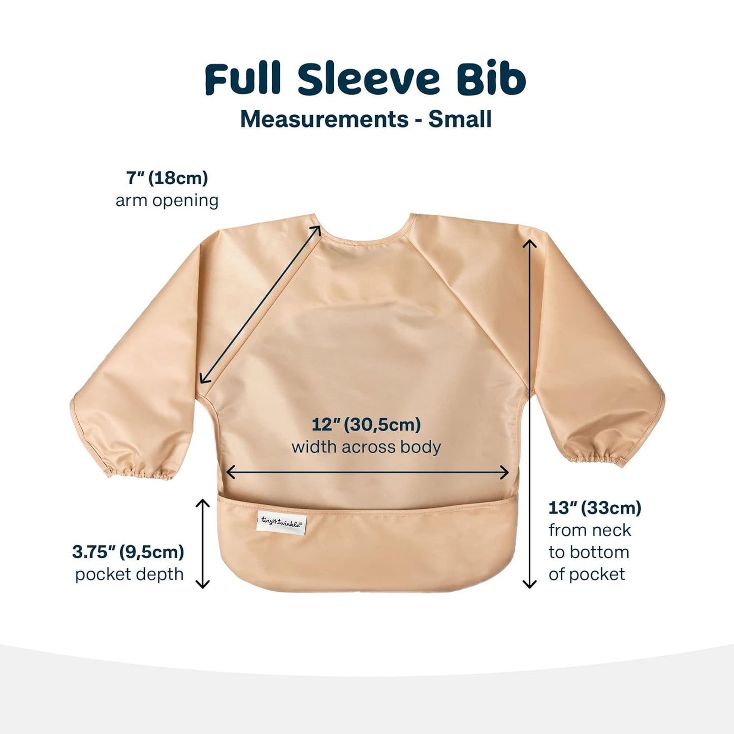 Tiny Twinkle Mess Proof Baby Bibs, 2pk Waterproof Smock Baby Bibs for Eating, Machine Washable Long Sleeve Bibs, Baby Led Weaning, Toddler Bibs, BLW Supplies (Sand Cinnamon, Small 6-24 Months)